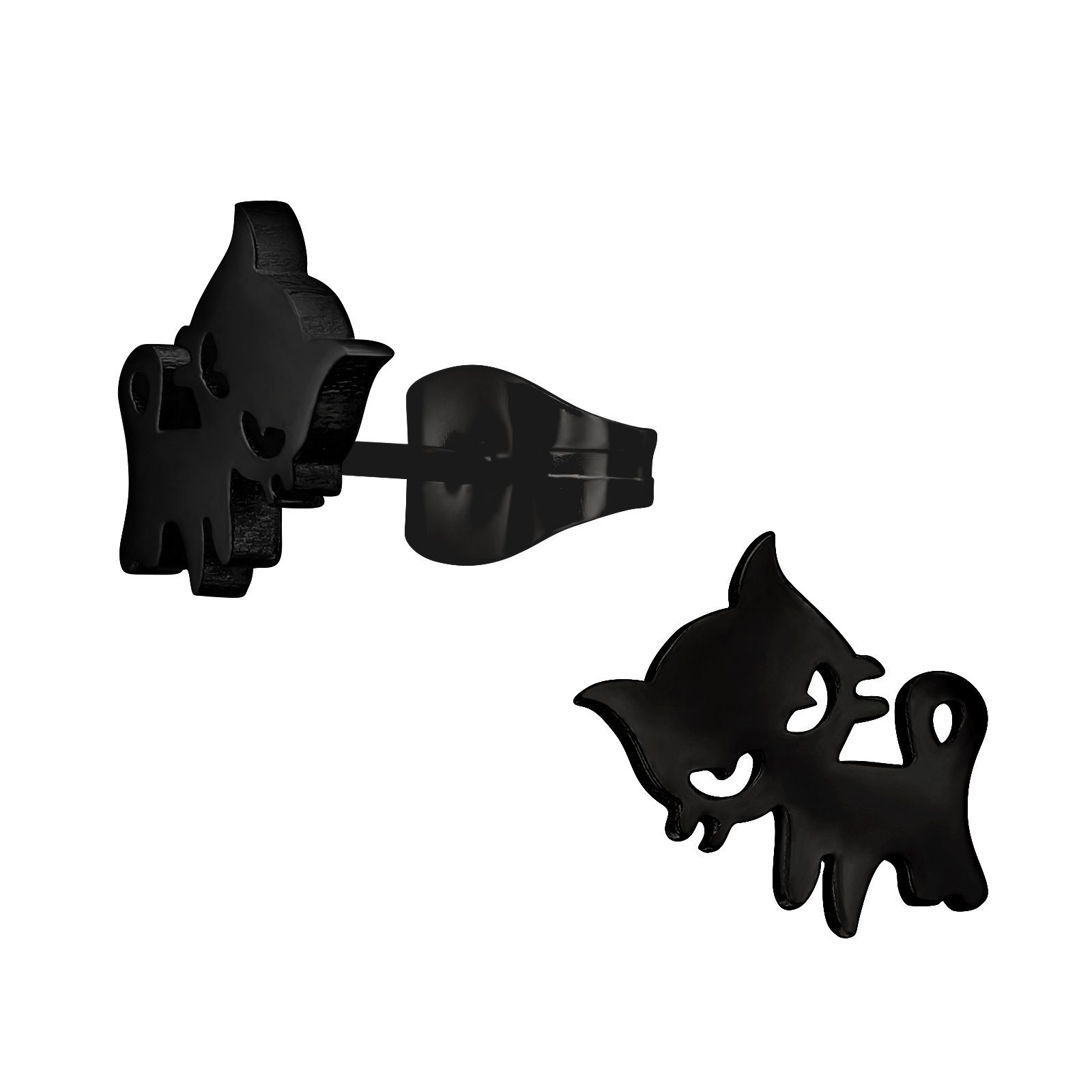 BUNGSA Ohrring-Set Ohrstecker Schwarze Katze aus Edelstahl Unisex (1 Paar (2 Stück), 2-tlg), Ohrschmuck Ohrringe