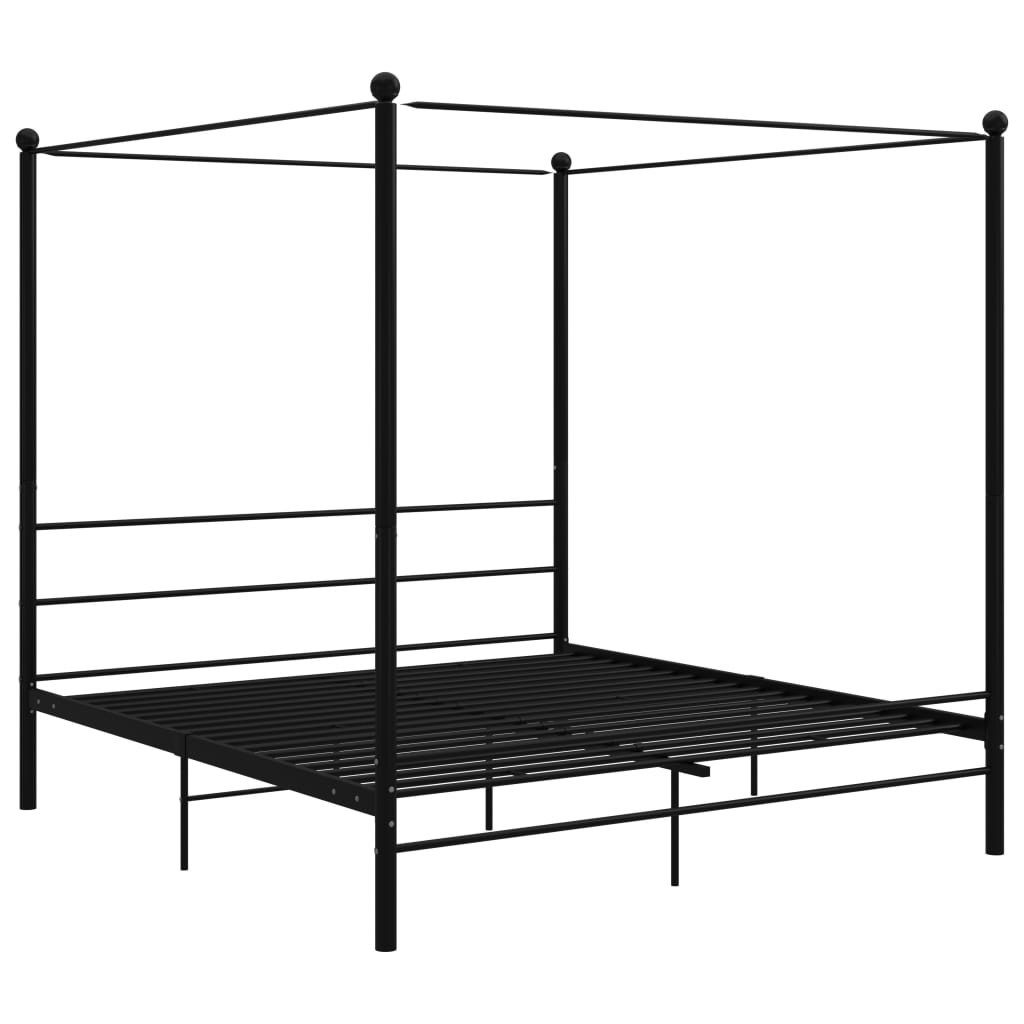 vidaXL Bett, Himmelbett Schwarz Metall 180x200 cm