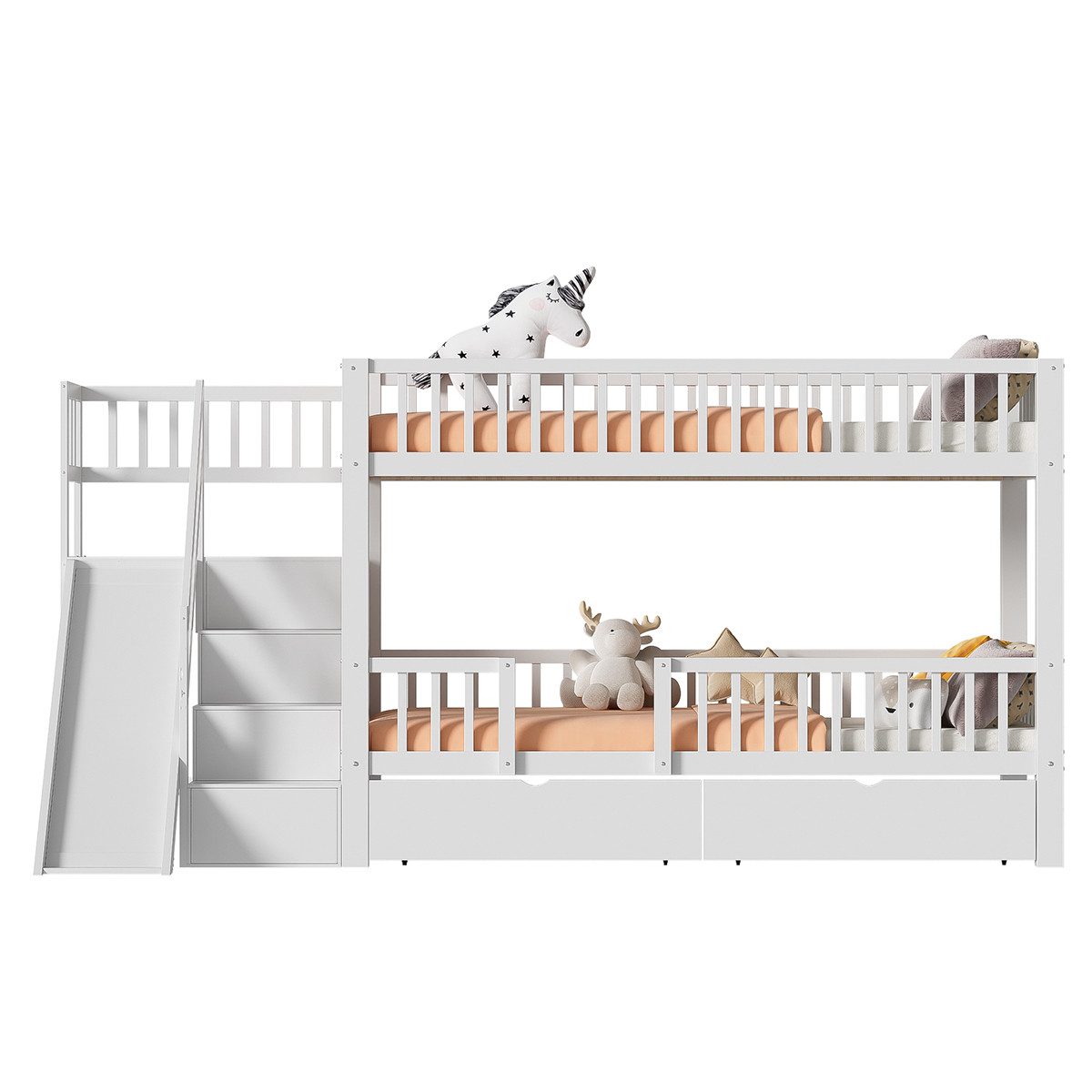 Kinderbett Hausbett mit Rutsche und Treppen 2 Schubladen magnetischer Tür