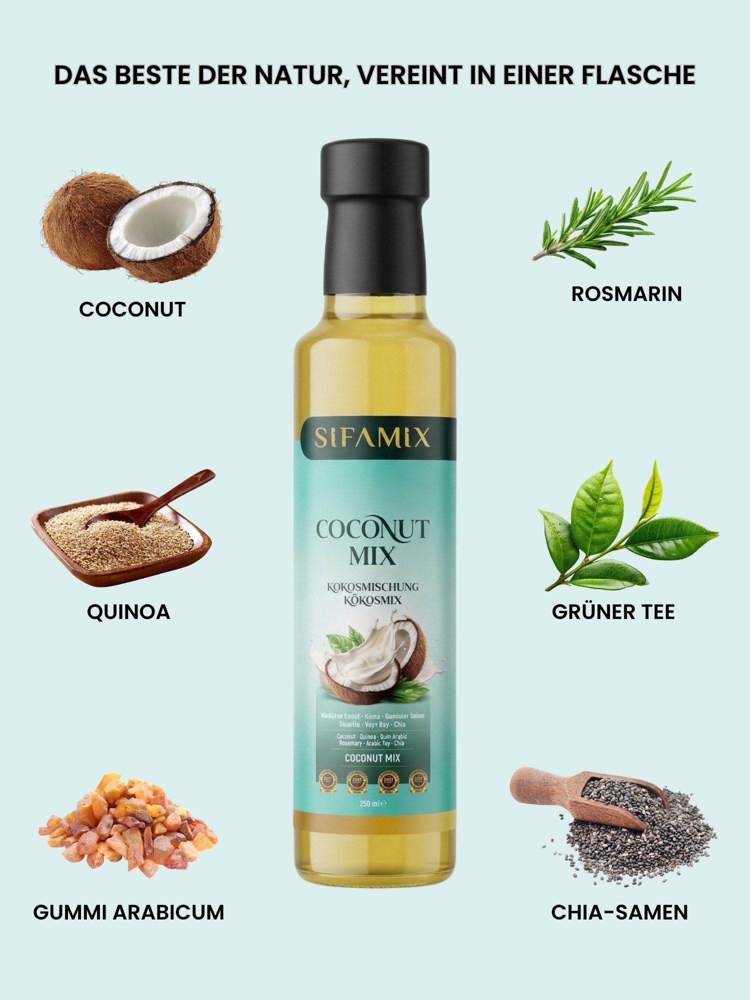 ADELSHOP Getränke-Sirup SIFAMIX Coconut Mix 250ml - Natürliche Kokosmischung mit Chia & Quinoa, 100% natürlich,Ohne Zuckerzusatz,Pflanzliche Inhaltsstoffe