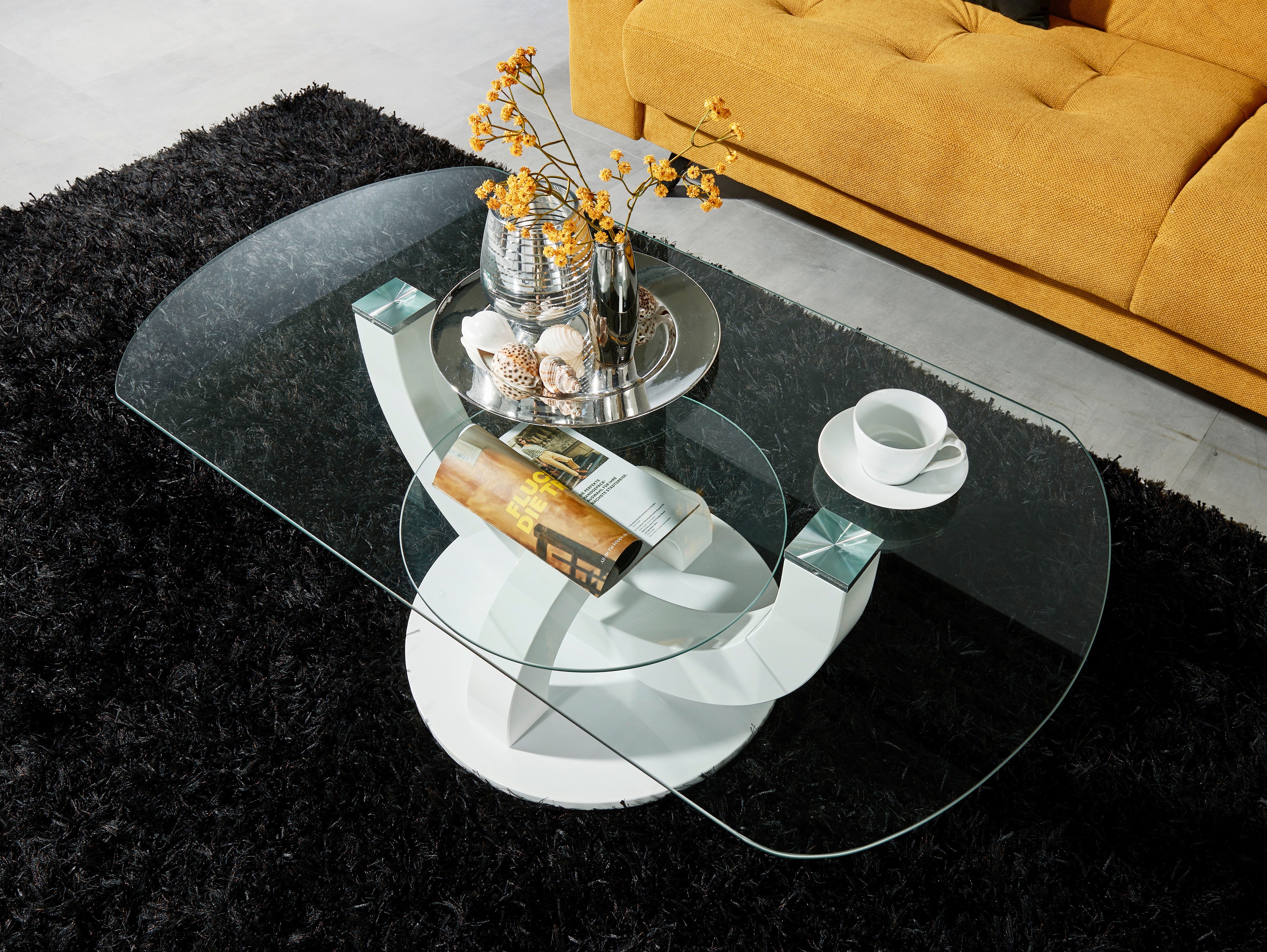 Stolkom Sp.z.o.o. Couchtisch Boston, TOPSELLER! (Wohnzimmertisch, OTTOs Choice), Glastisch, Tisch mit U-Form Gestell in weiß hochglanz