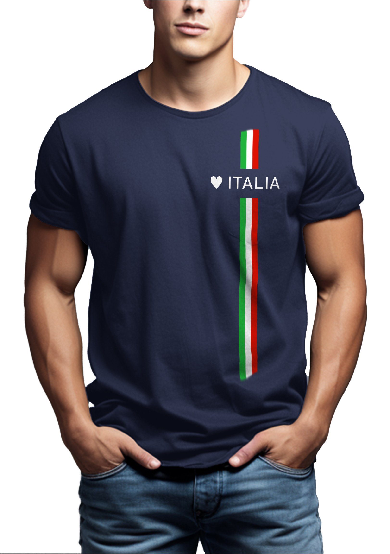 Jungs, Flagge Italienische Trikot Italien Herren Fußball T-Shirt Blau Herz Fahne MAKAYA Italia Männer