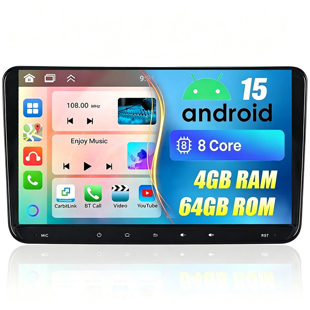 A-Sure 8-Core Android 15 Autoradio Carplay BT Für VW Touran Tiguan Caddy Polo Autoradio (RDS, FM, AM, 25 W, 1080P IPS Screen/8-Core CPU)
