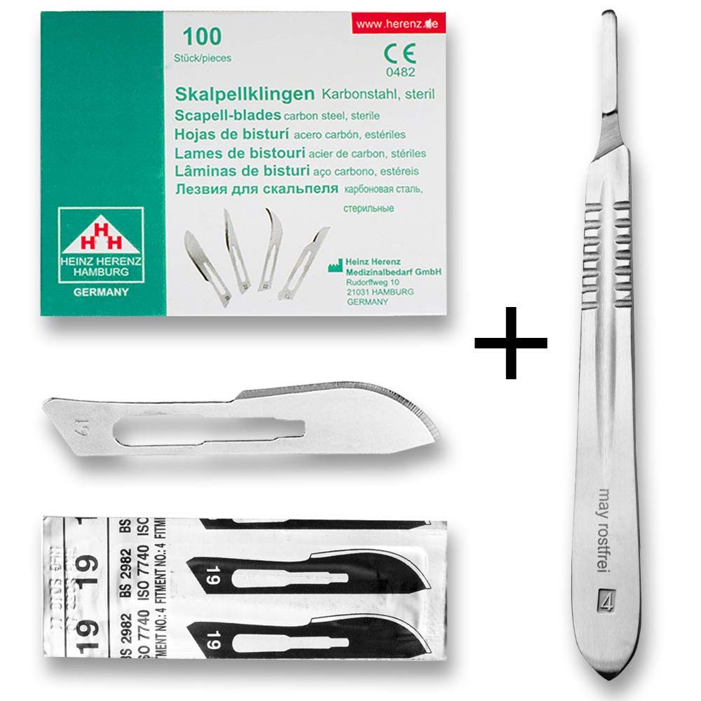 May Cuttermesser Skalpell Set: 100x Sterile Skalpellklingen Fig. 19 (Karbonstahl)