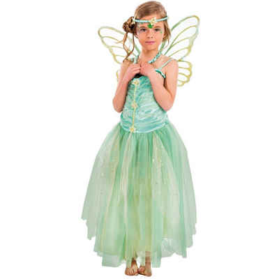 CHAKS Feen-Kostüm Elvina Kleid, Flügel und Stirnband für Kinder Grün Elfe
