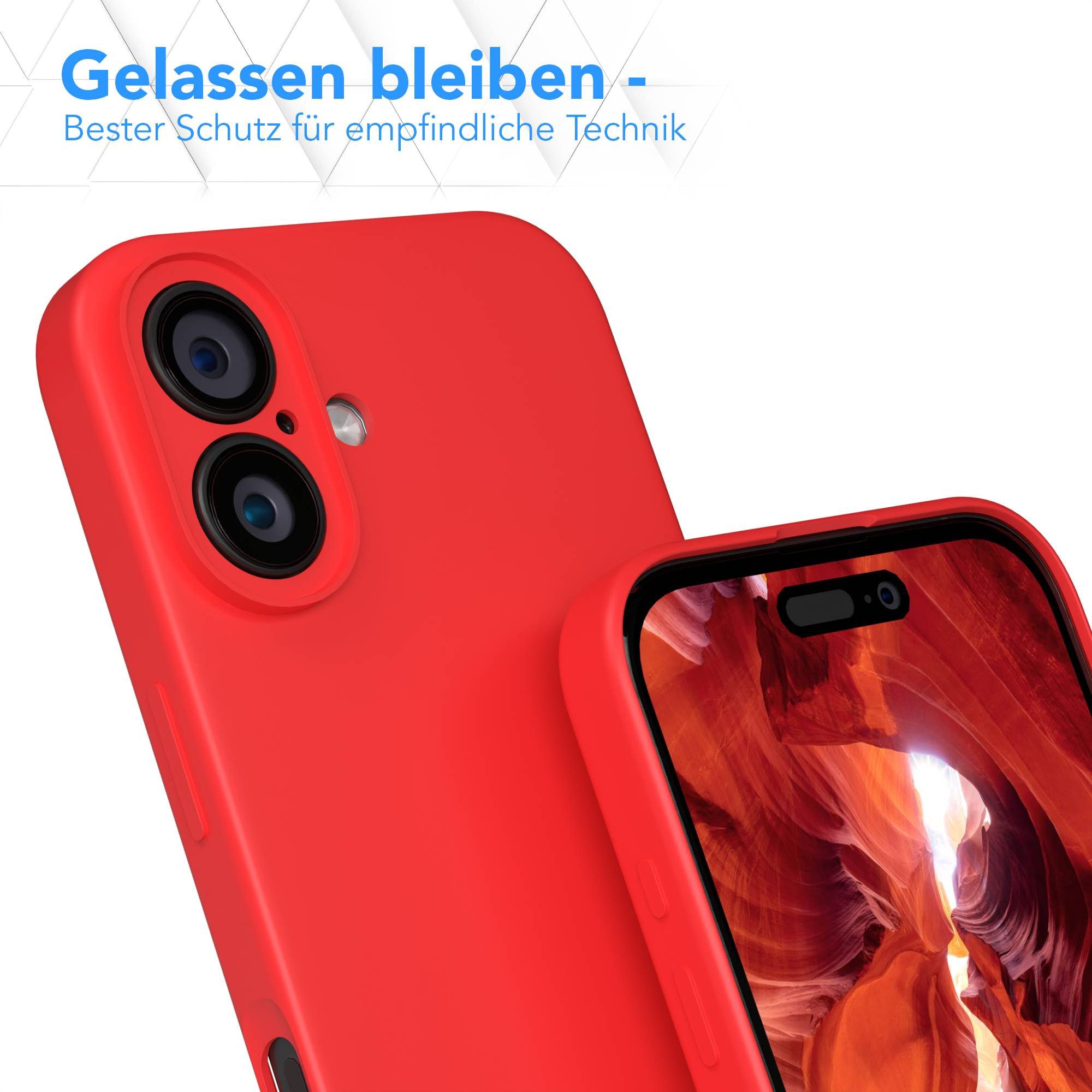 EAZY CASE Handyhülle für Apple iPhone 16 Hülle Silikon 6,1 Zoll, Silikon Schutzhülle mit Kameraschutz stoßfest Handycover elastisch Rot – Bild 4 von 5