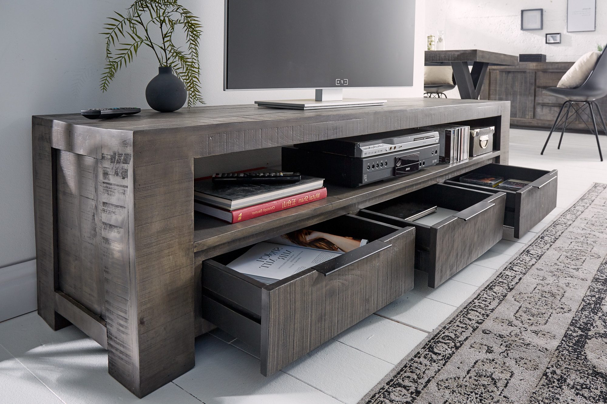 Sitheim-Europe Lowboard Woodridge Massives TV-Board 170cm Mangoholz Low-board mit 3 Schubladen