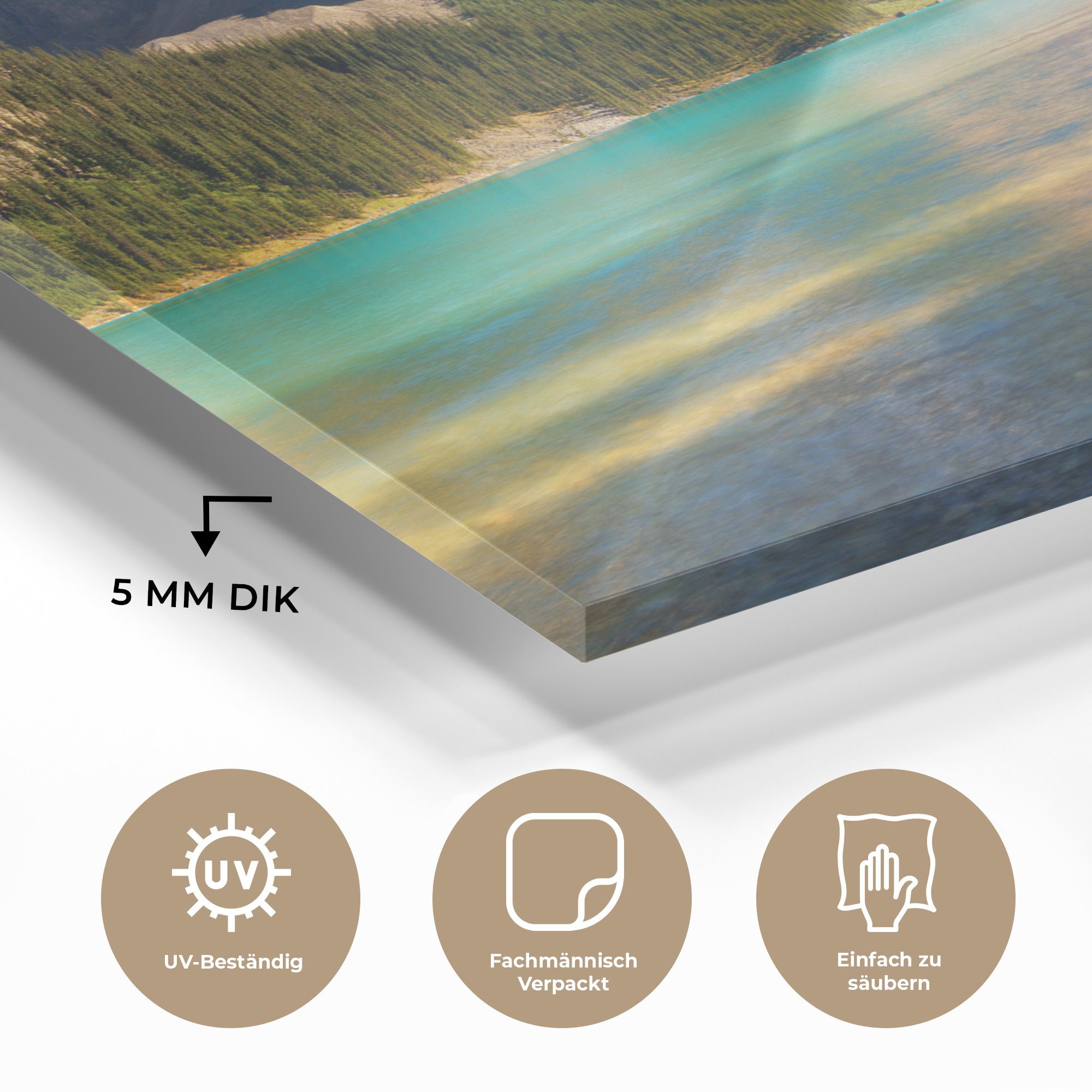 MuchoWow Acrylglasbild Kiefern und Berge St), & Kanada, dem Moraine Wohnzimmer über (1 bei Lake Sonnenuntergang in Schlafzimmer Acrylglasbilder
