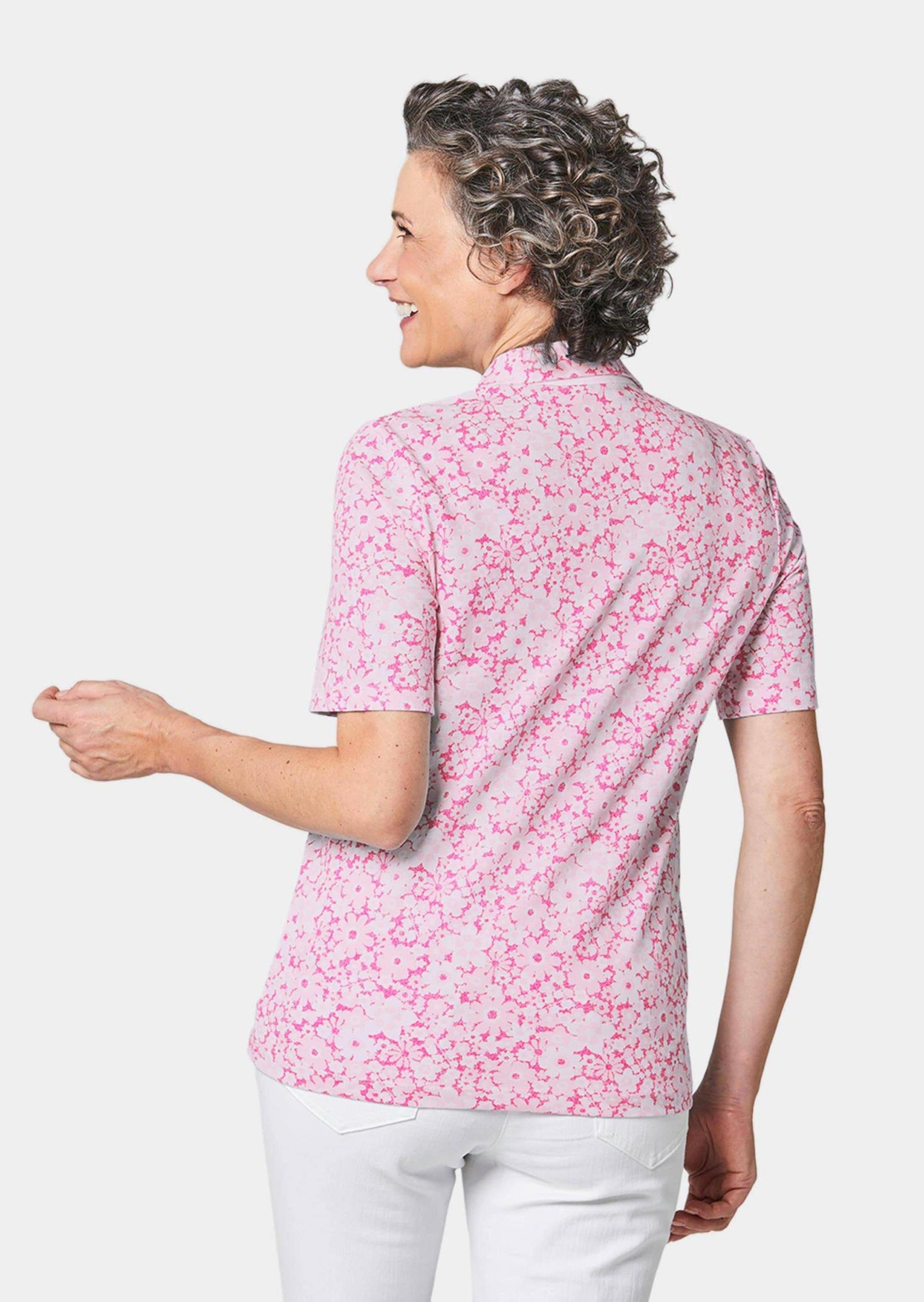 weiß Pikee-Druckpoloshirt / pink GOLDNER Poloshirt Kurzgröße: