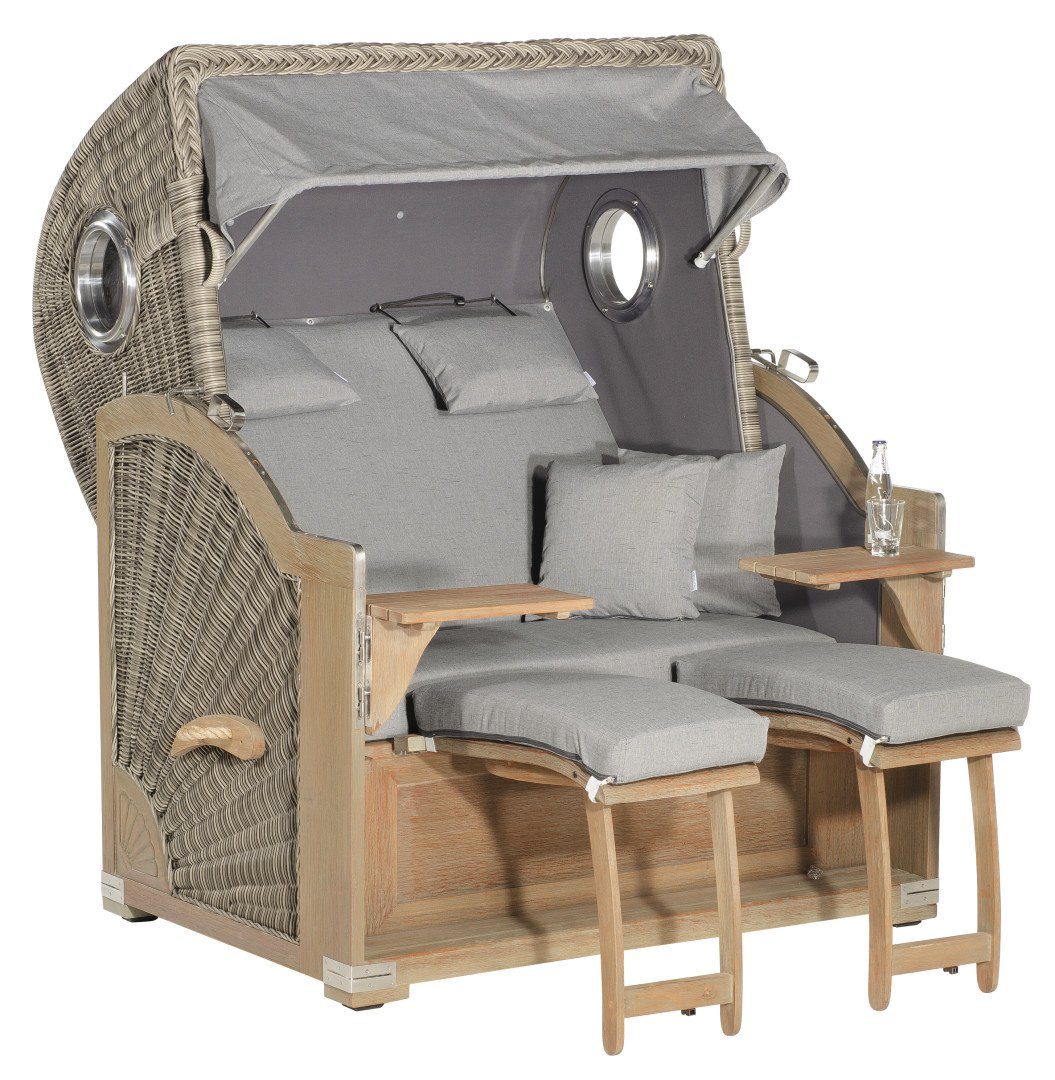 Strandkorb Rustikal 500 Plus-Comfort Gartenstrandkorb 2-sitzer Basalt-Grau
