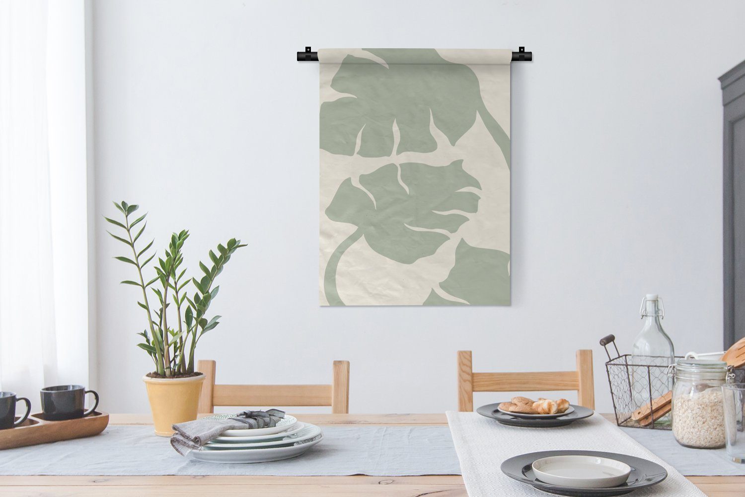 MuchoWow Wanddekoobjekt - Blätter an - Tapisserie, für Pflanzen, der Deko Wand, Wohnzimmer, Schlafzimmer Monstera Grün 