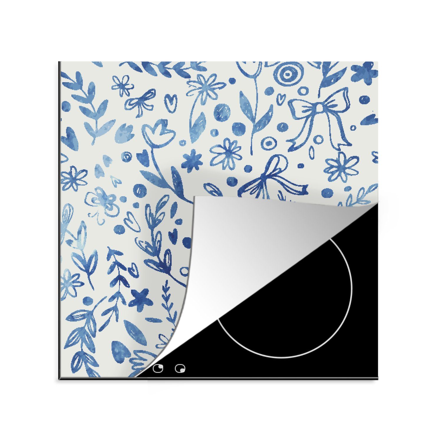 MuchoWow Herdblende-/Abdeckplatte Ein florales Muster in blauen Farben, Vinyl, (1 tlg), 78x78 cm, Ceranfeldabdeckung, Arbeitsplatte für küche
