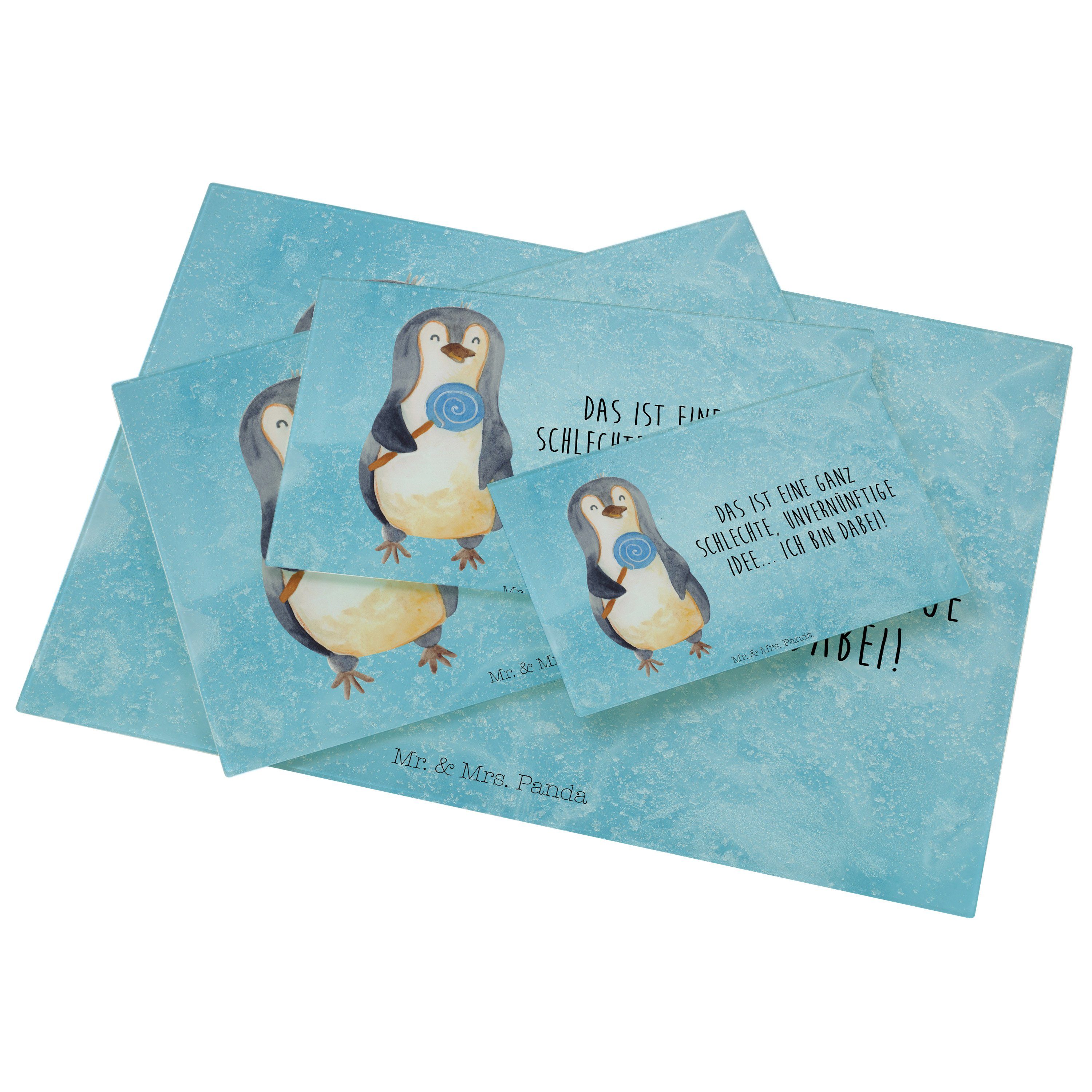 - Schneidebrett, - Eisblau Servierbrett (1-St) Mrs. Spruch, & Geschenk, Premium Panda Glas, Mr. Lolli Süßigkeite, Pinguin