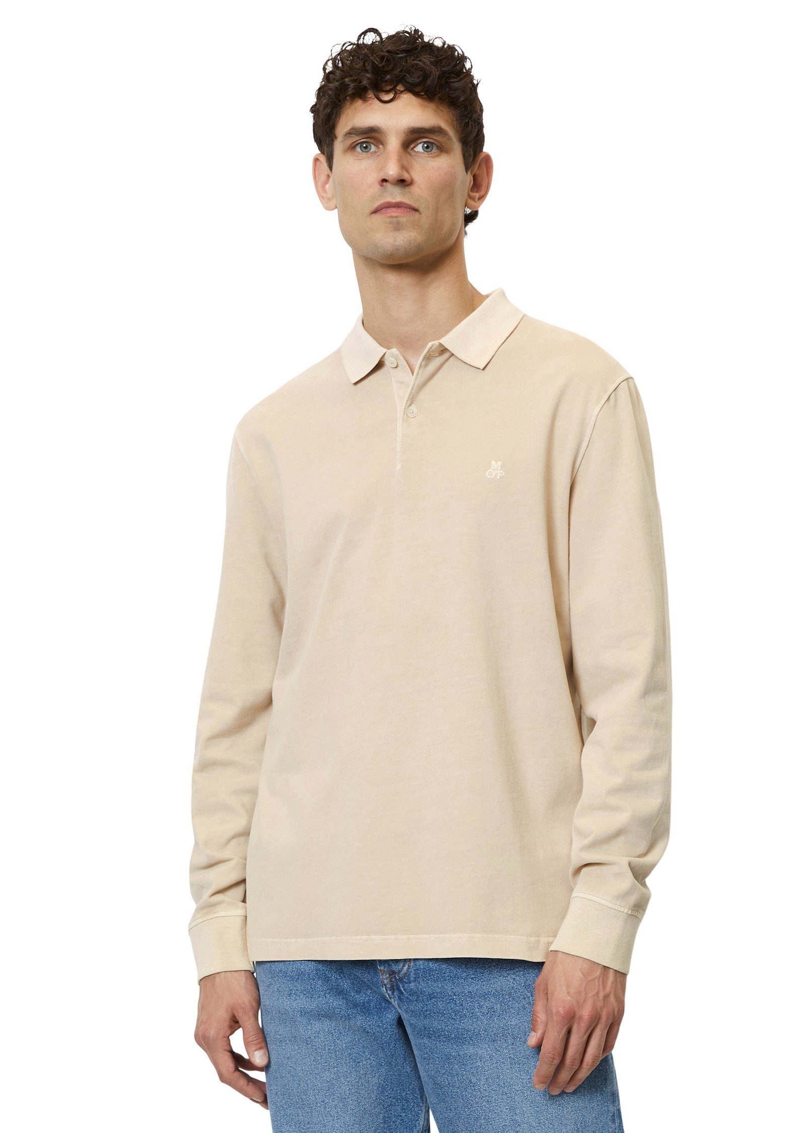 Marc O'Polo Langarm-Poloshirt in schwerer Soft-Touch-Jersey-Qualität beige