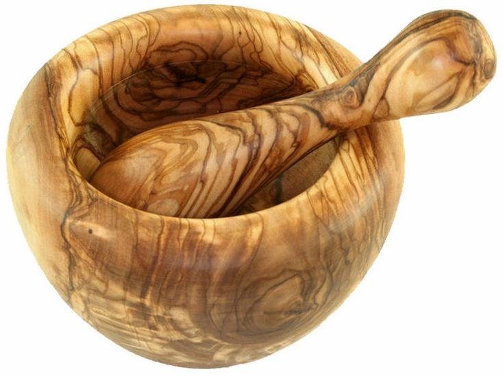 Olivenholz-erleben Миномет rund inkl. Stößel, Olivenholz, (Set, 2-tlg., Миномет mit Stößel, Olivenholz), Funktionaler Миномет aus Olivenholz, gerundeter Rand oben