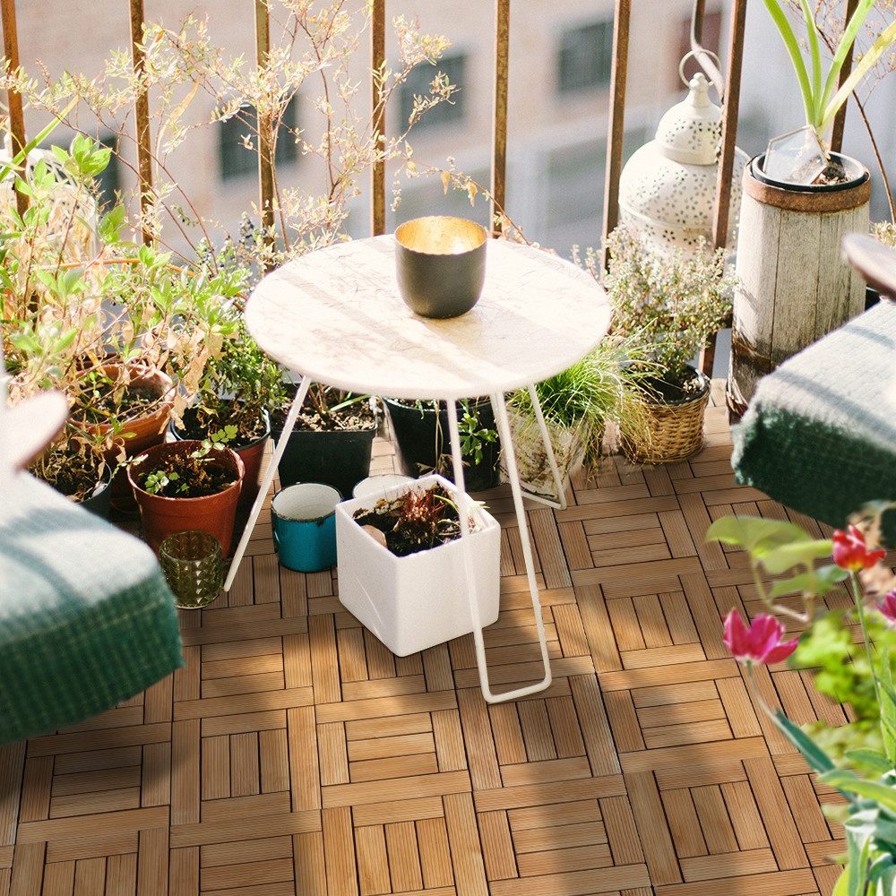 Yaheetech Holzfliesen 27er-Set 30×30 cm aus Tannenholz mit Klicksystem, Balkonfliesen mit Drainagesystem ca. 2,5 m² Wetterfest & Rutschfest