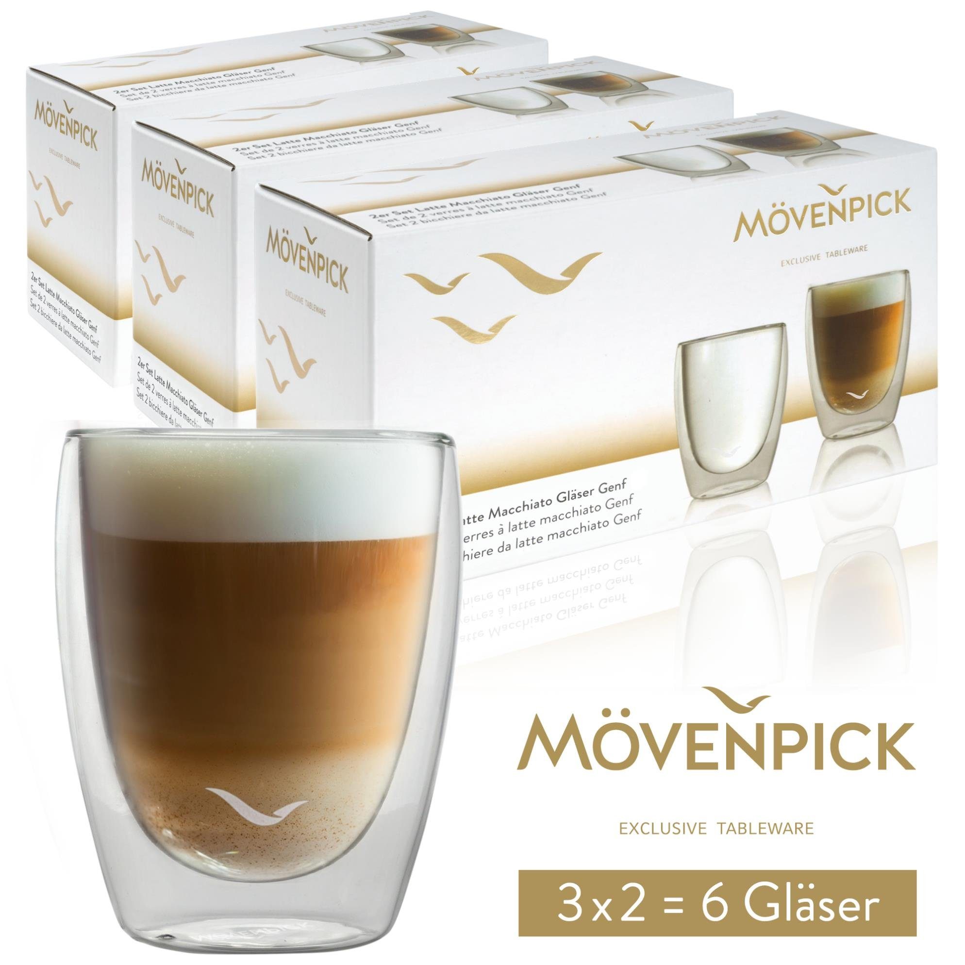 Mövenpick Gläser-Set 6 x Latte Macchiato Gläser, Borosilikat, 300 ml - Spülmaschinengeeignete doppelwandige Gläser - Thermogläser geeignet als Teegläser und Kaffeegläser