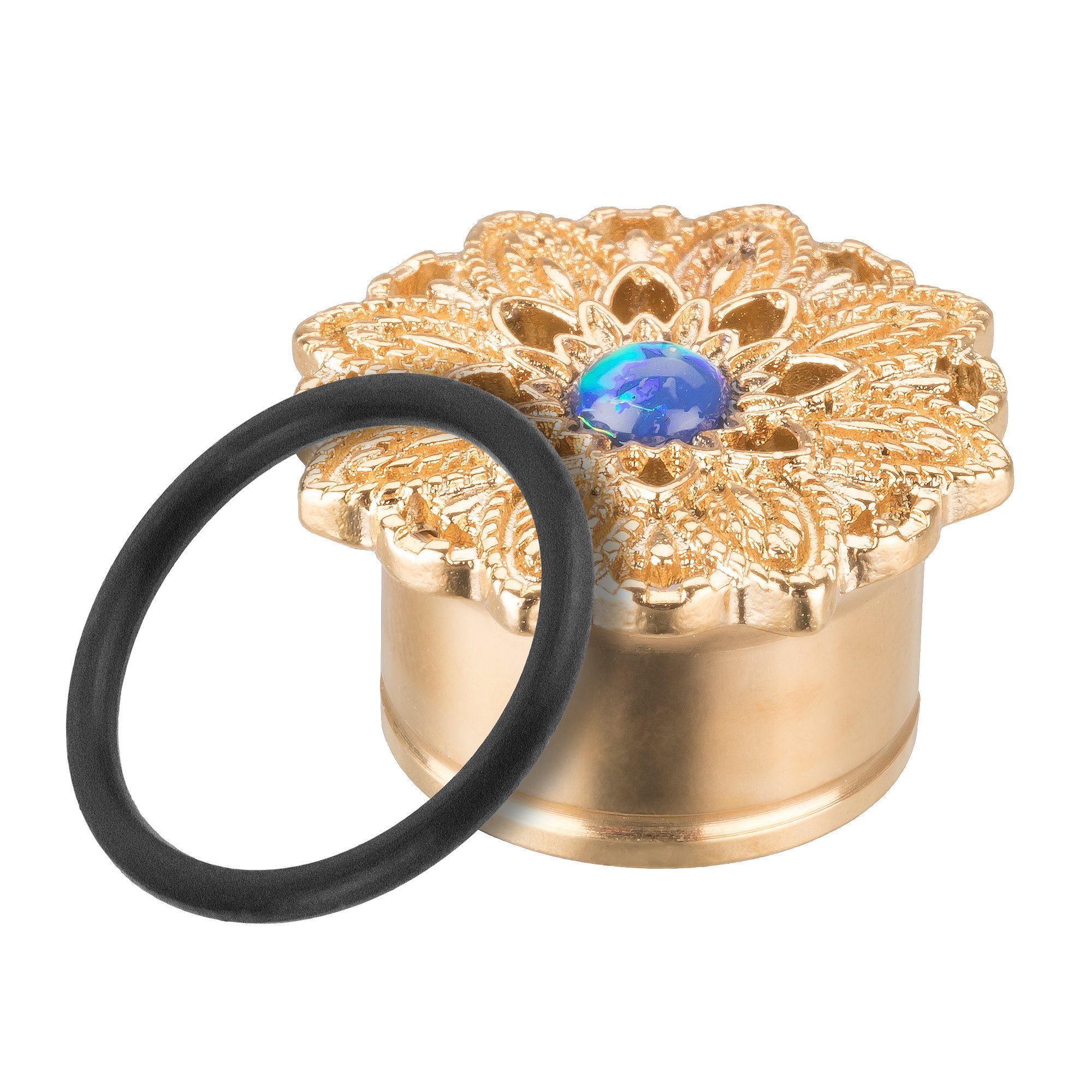Boho Ethno Plug Opal, Vintage Piercing Ohr Tunnel Flesh Blume Flesh Edelstahl Piercing Plug Ohrpiercing Mandala Plug Taffstyle Tribal Gold