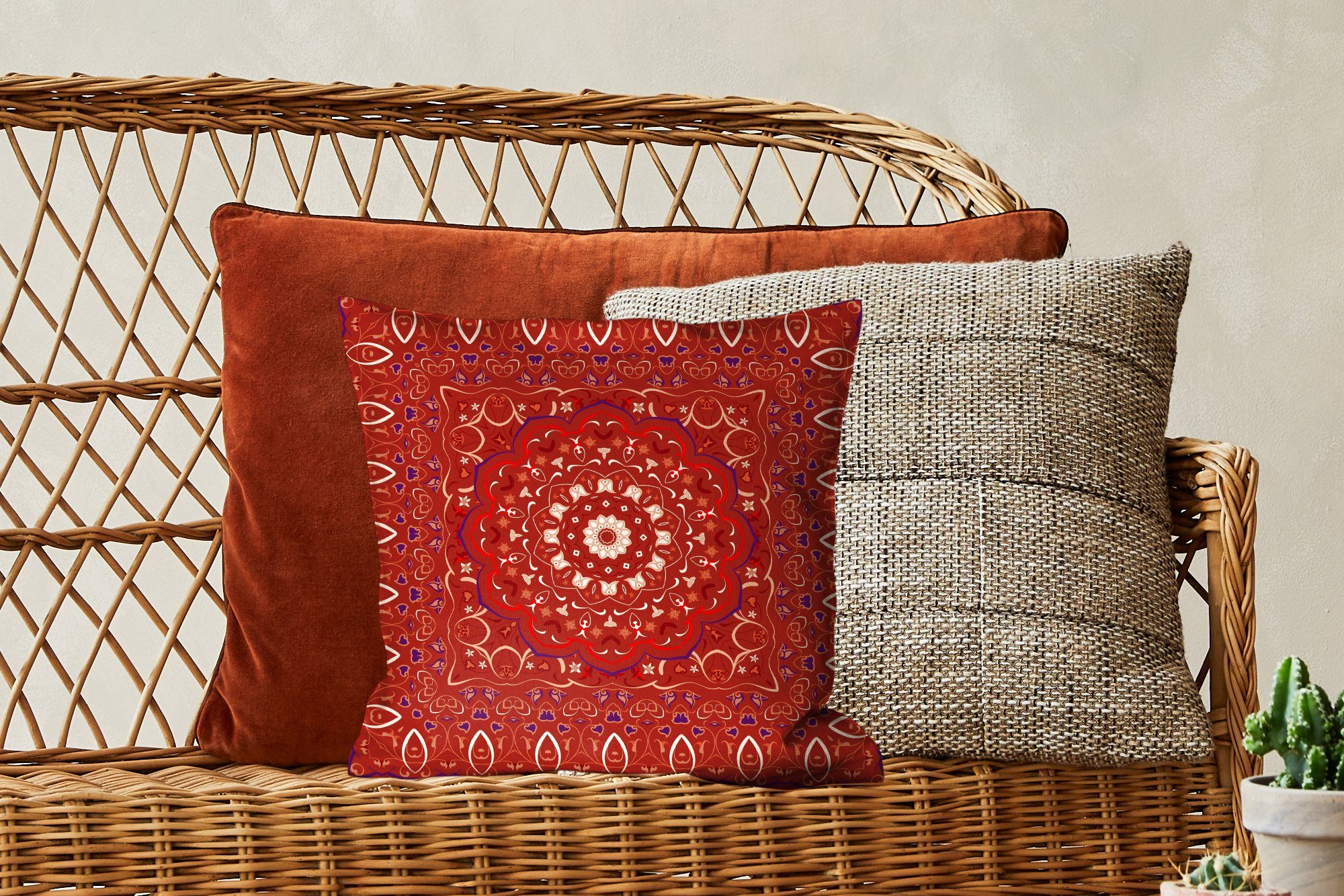 MuchoWow Dekokissen Persischer Deko, Zierkissen Rot, mit Muster Wohzimmer, Mandala - - Teppich - für Schlafzimmer, Sofakissen Füllung