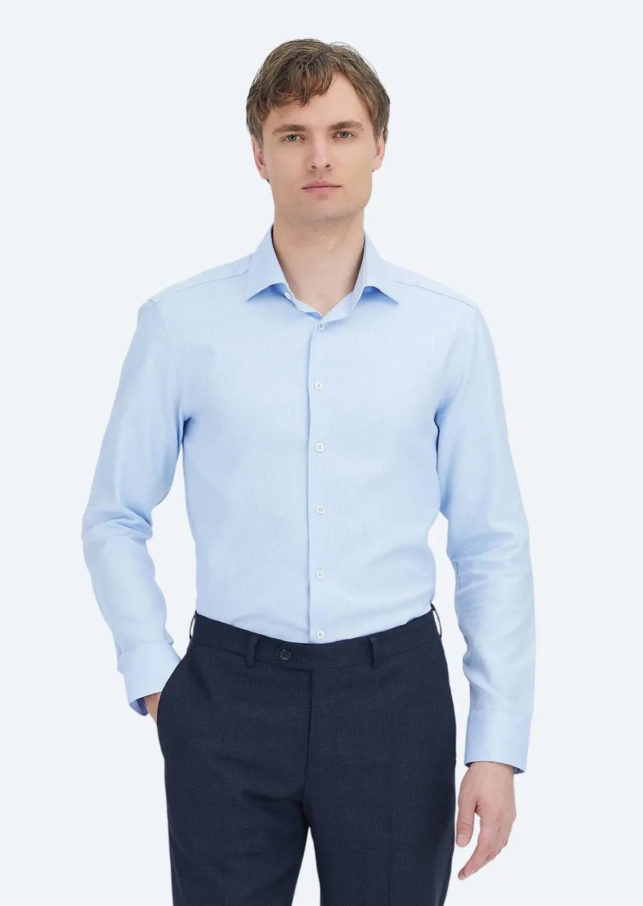 RAMSEY Hemdbluse Blau gemustertes Hemd in regulärer Passform, klassisch gewebt, 100 % B