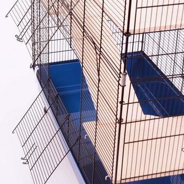 PETGARD Kleintierkäfig Nagervoliere Nagerkäfig ALEX, mit kompletter Holzausstattung 4 Etagen und 4 Leitern schwarz-blau