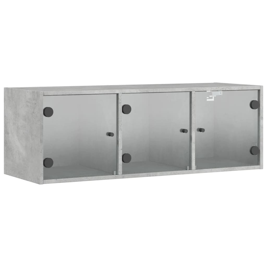 furnicato Wandhängeschrank Hängeschrank Betongrau 102x37x35 cm aus Holzwerkstoff und Glas, 1-tlg., Stabile Vitrine mit Glastüren und Stauraum für Büro oder Wohnraum