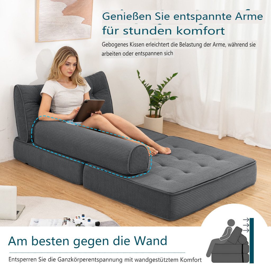 MECO Schlafsofa 3-in-1 umwandelbarer Klappsofa Bett Schlafsessel mit Kissen, Schlafcouch Bodensofa-Lounge für Schlafzimmer Wohnzimmer 100×80cm