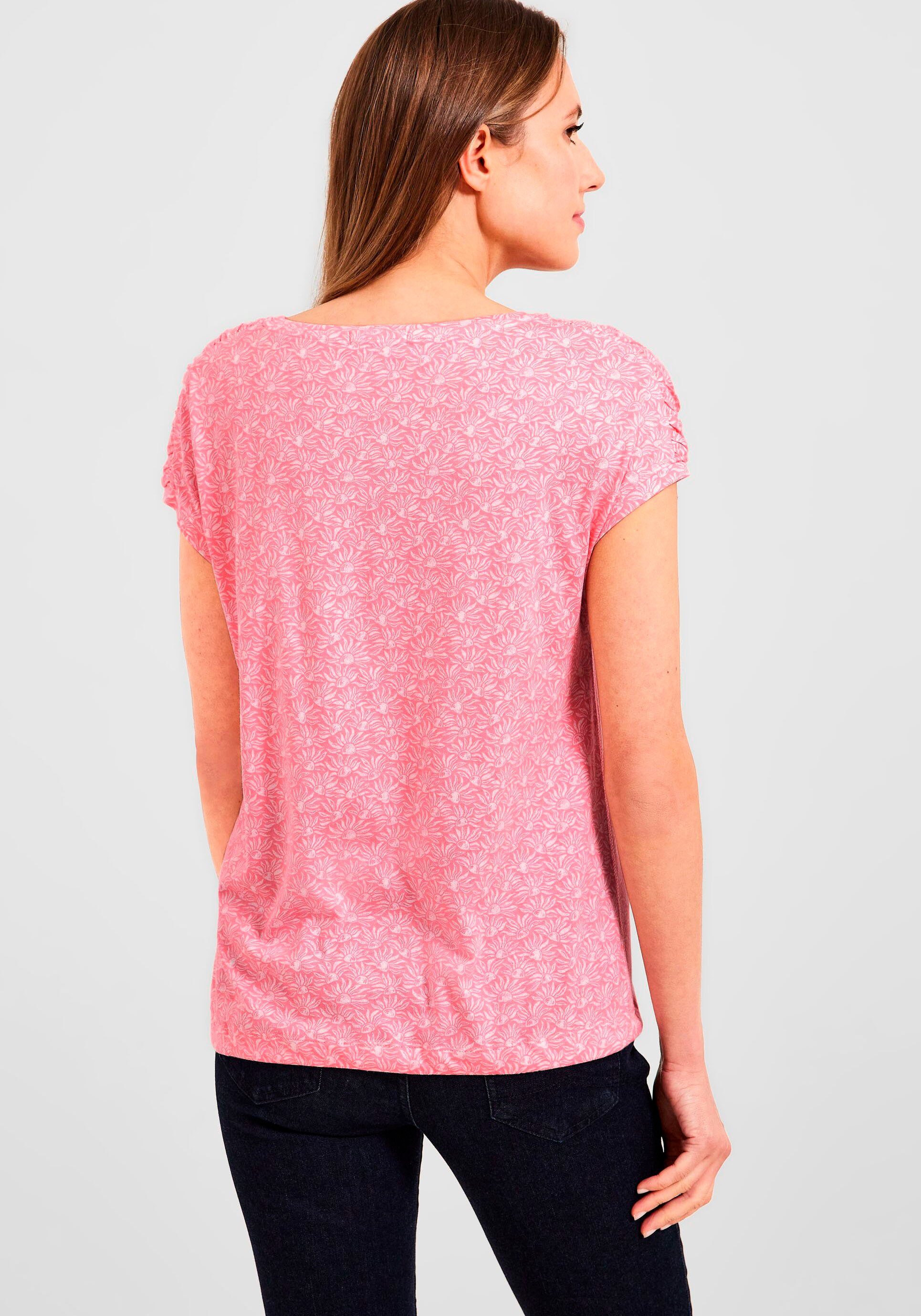 an pink T-Shirt Raffungen den mit Schultern soft Cecil