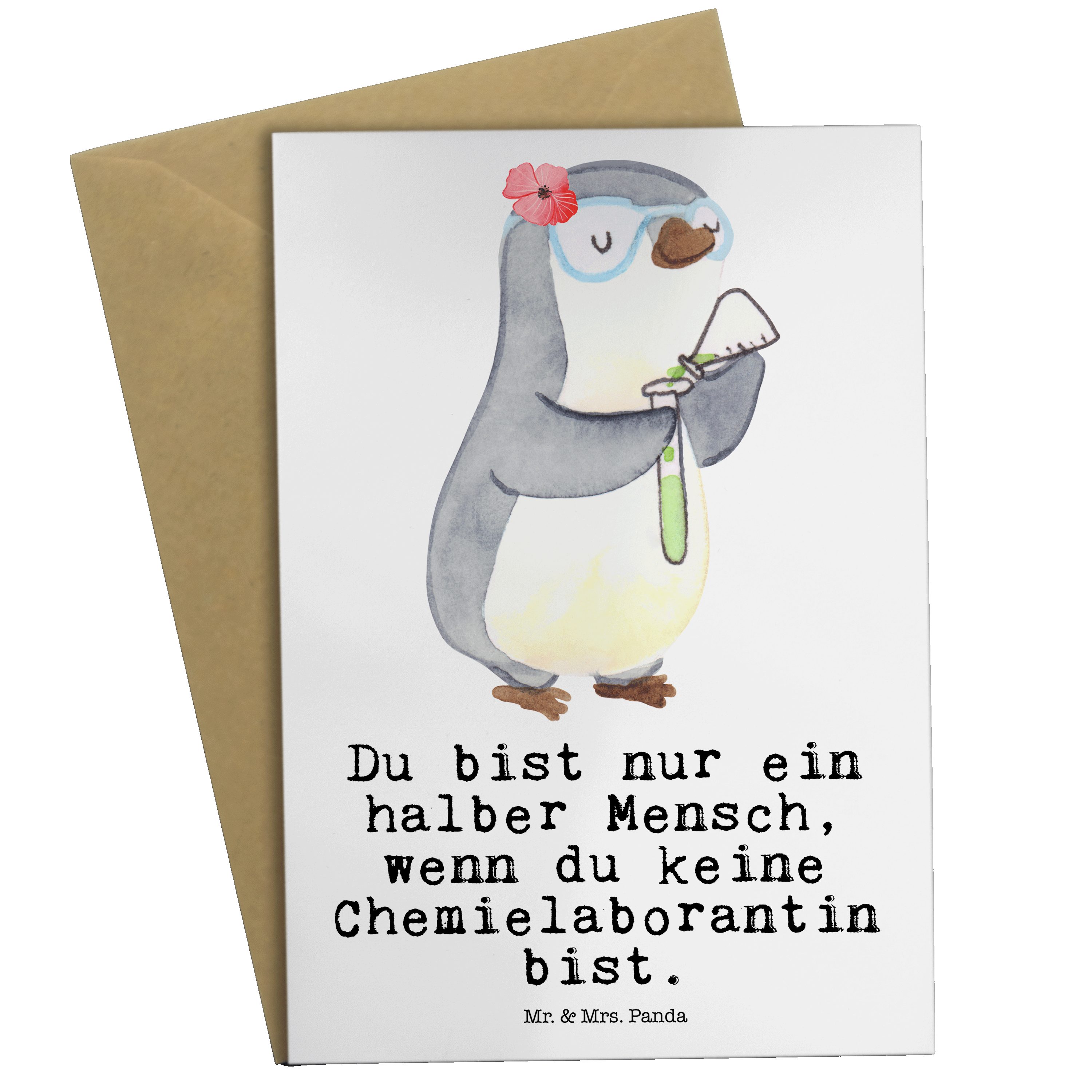 Mr. & Mrs. Panda Grußkarte Chemielaborantin mit Herz - Weiß - Geschenk, Naturwissenschaftlerin