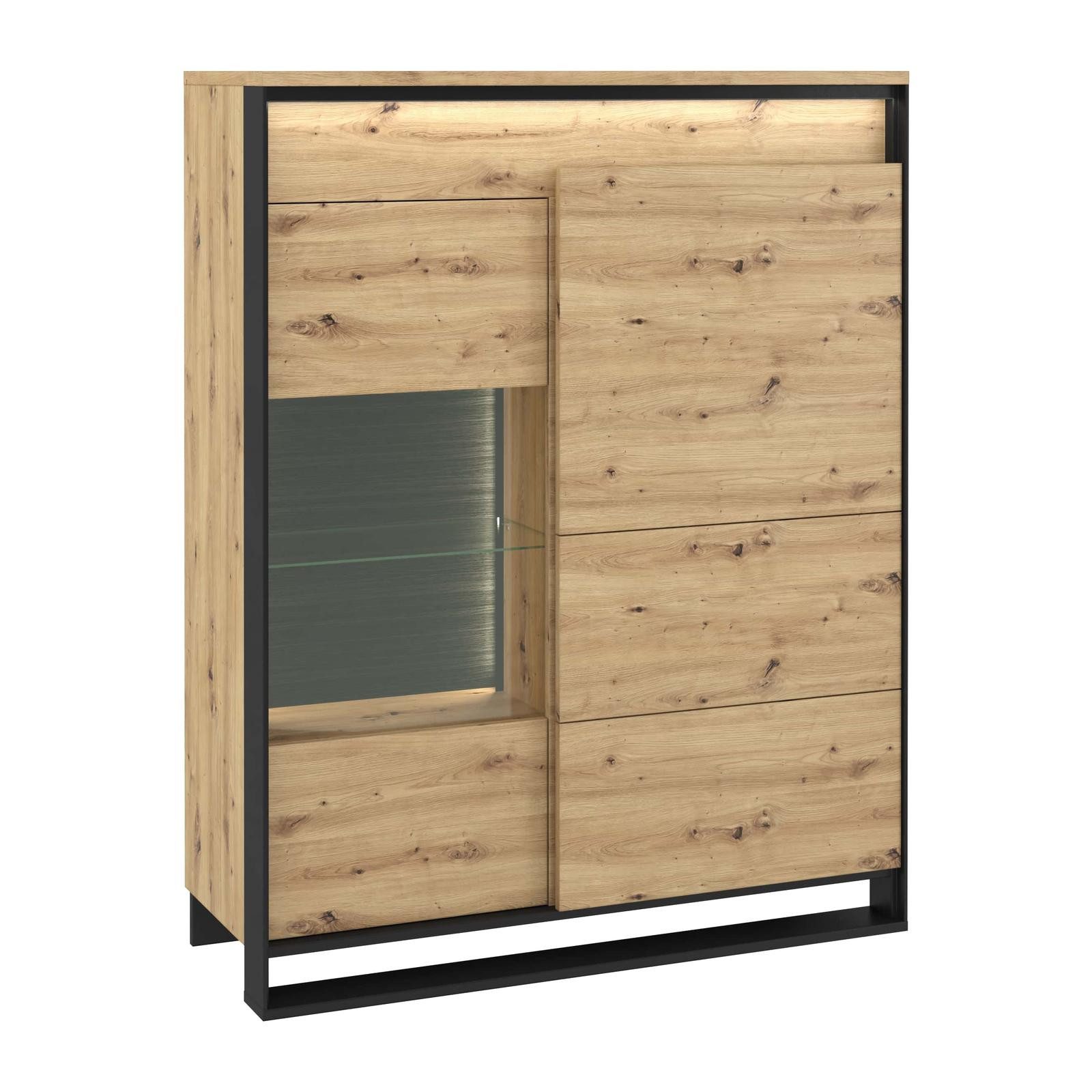 HAUSELEMENT Standvitrine QUANT QA-06 mit LED-Beleuchtung Vitrine Regalschrank 2 Türen Schrank Loft