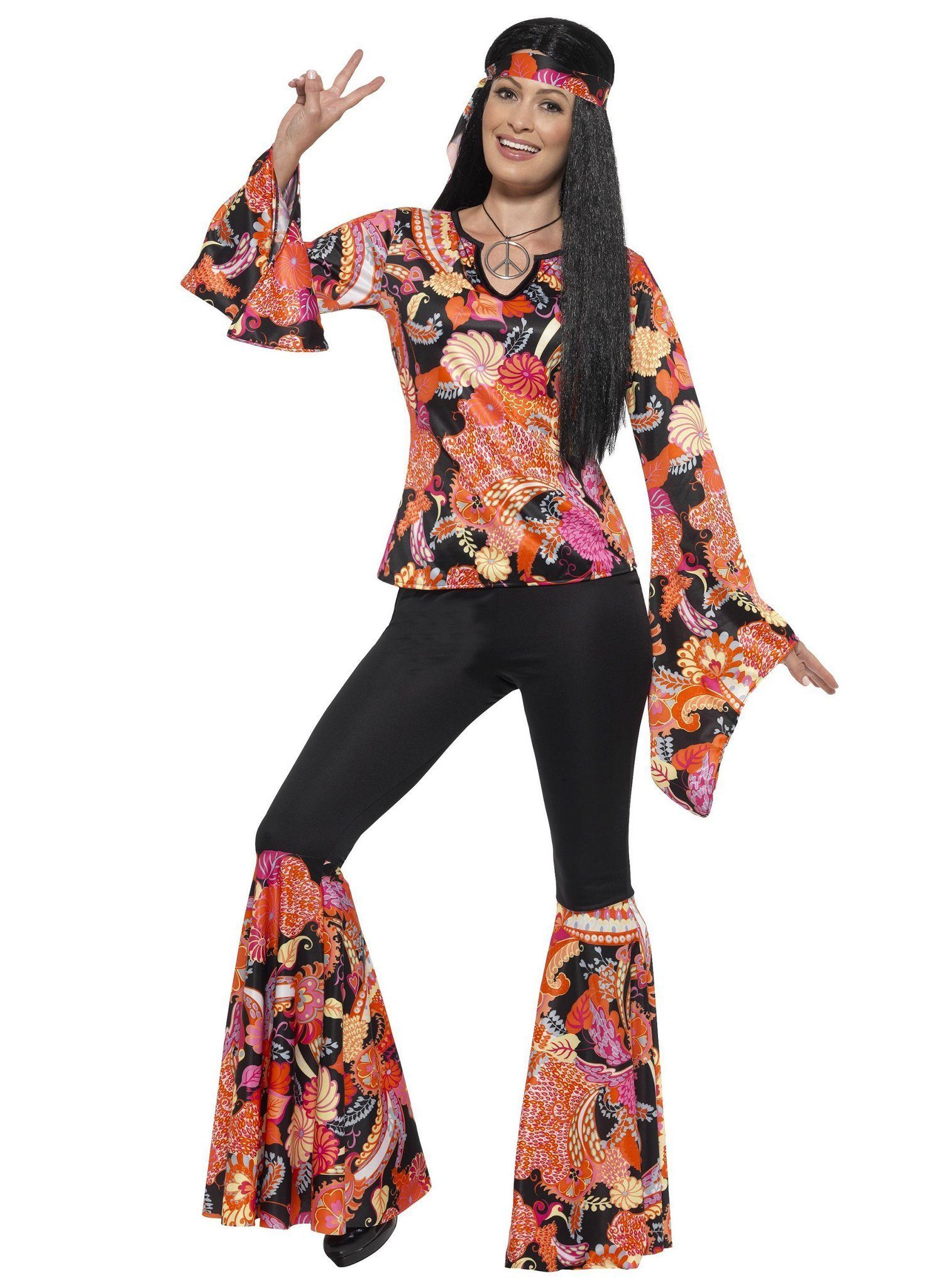 Smiffys Hippie-Kostüm Schlager Hippie - 70er Jahre Kostüm für Fasching, Zum Schlagermove mit der passenden Schlaghose