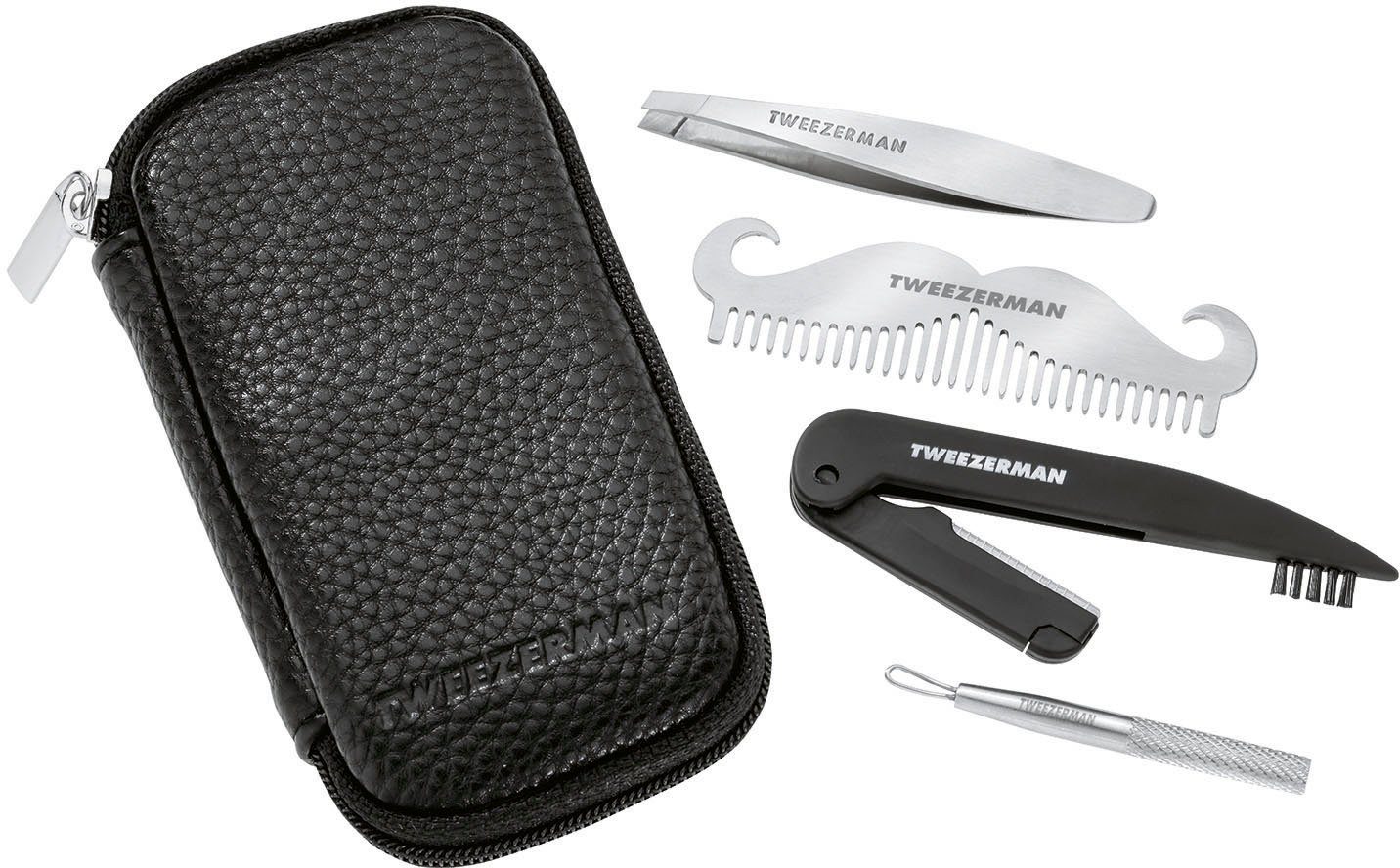 TWEEZERMAN Augenbrauenpinzette GEAR Travel Essentials Tool Kit, 4-tlg.,  Reise Bartpflege Set | Nagelknipser