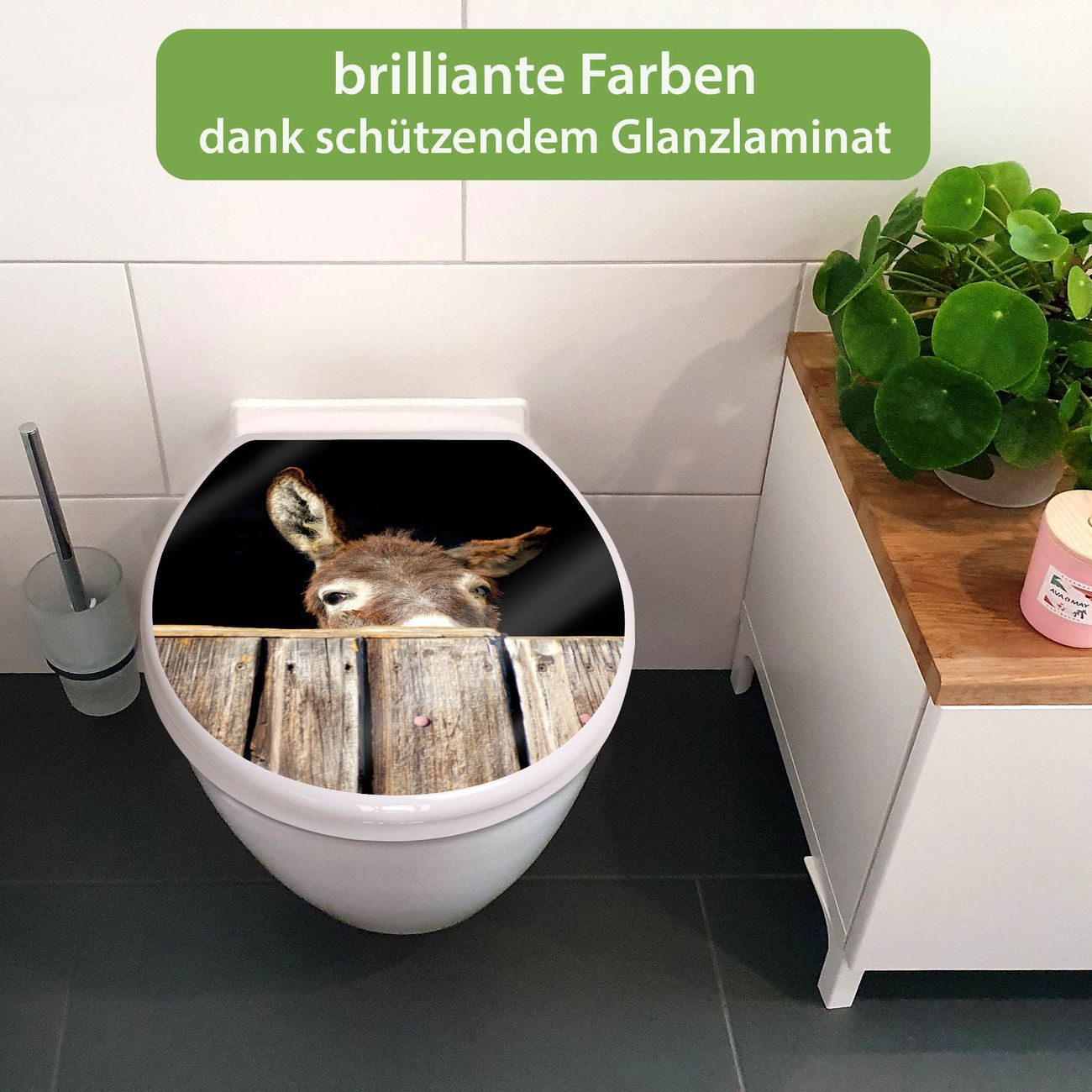 banjado WC-Sitz mit Absenkautomatik Motiv Esel (umweltfreundliches Material, integrierte Scharniere), 44,5 x 37 x 5 cm