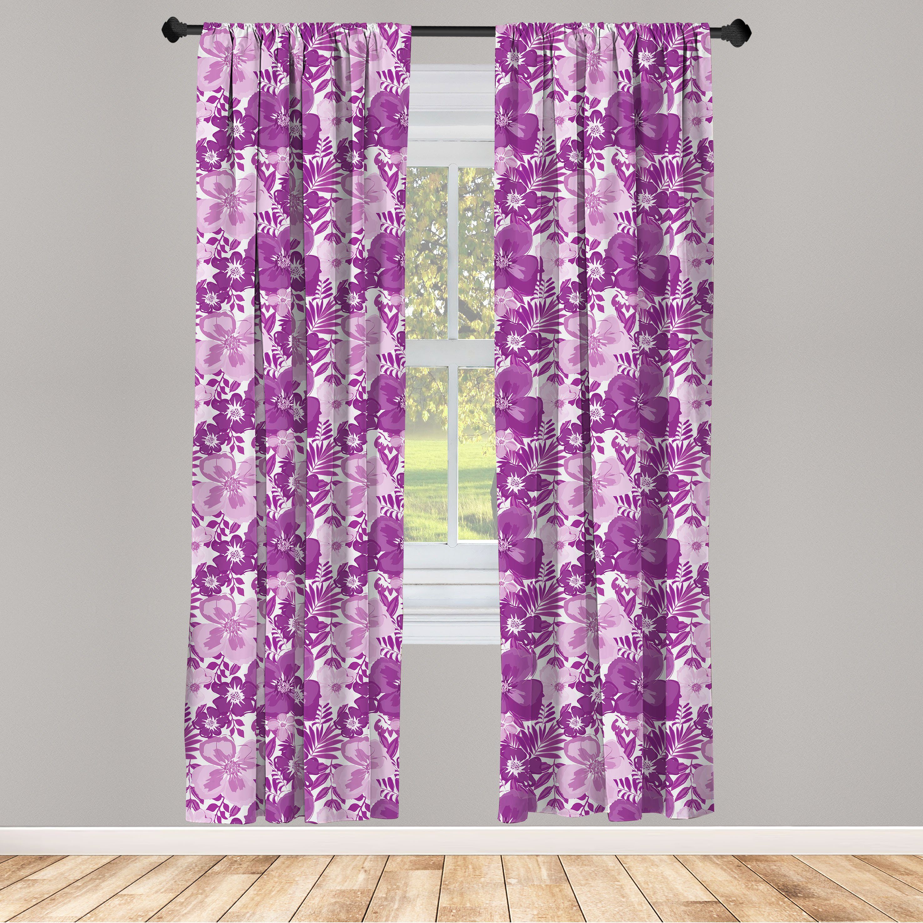 Gardine Vorhang für Wohnzimmer Schlafzimmer Dekor, Abakuhaus, Microfaser, Jahrgang Lila-Töne Blumenmuster