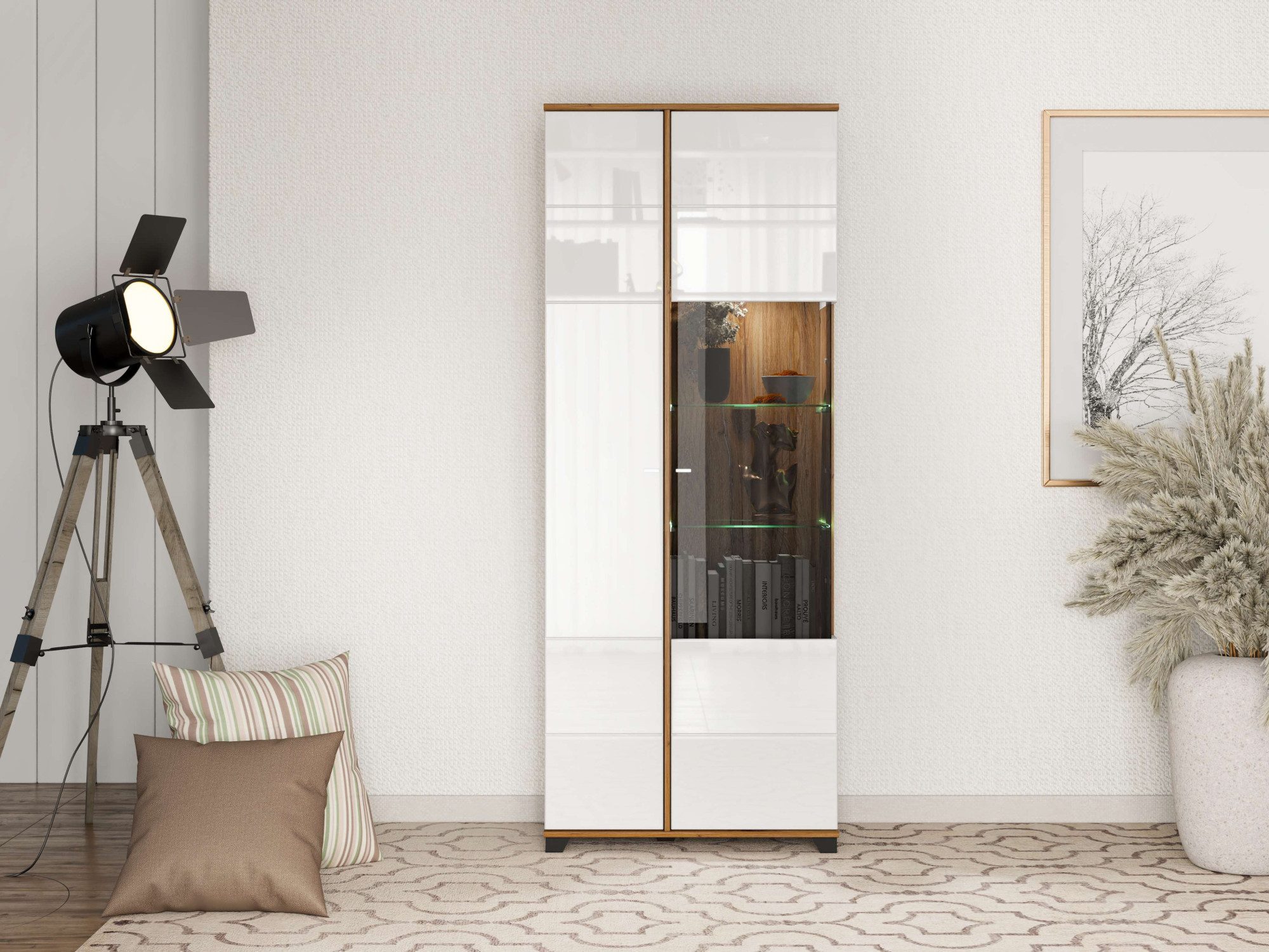 INOSIGN Vitrine Burgundy Vitrinenschrank, Standvitrine, Showcase Hochglanzfronten, Glastür, Komplettes Innenleben