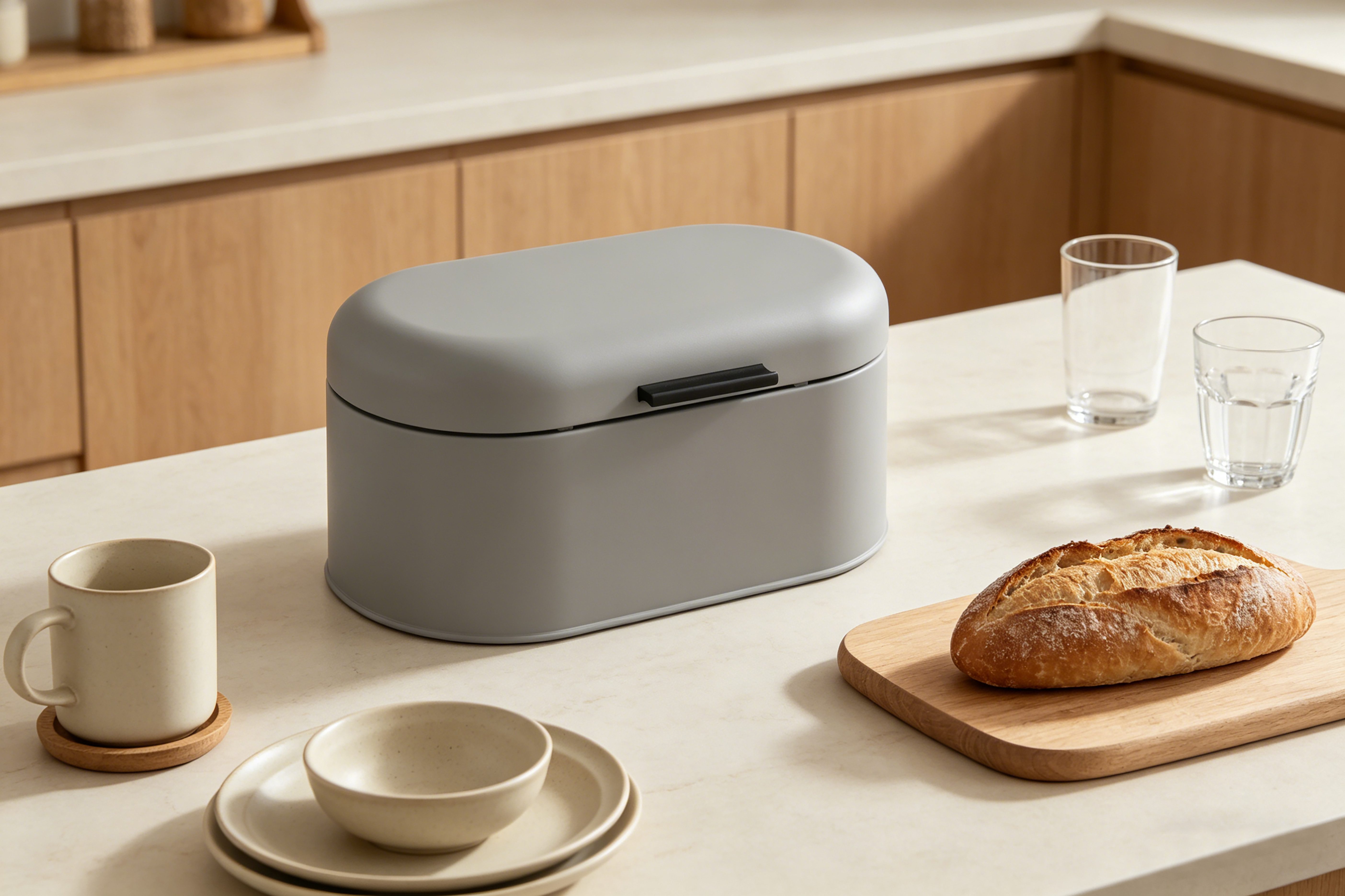 OTTO home Brotkasten Mallua, mit integrierten Lüftungslöchern auf der Rückseite, Edelstahl, (1-tlg), Lebensmittelaufbewahrungsbehälter, Brotbox mit Deckel, Höhe 15,6 cm