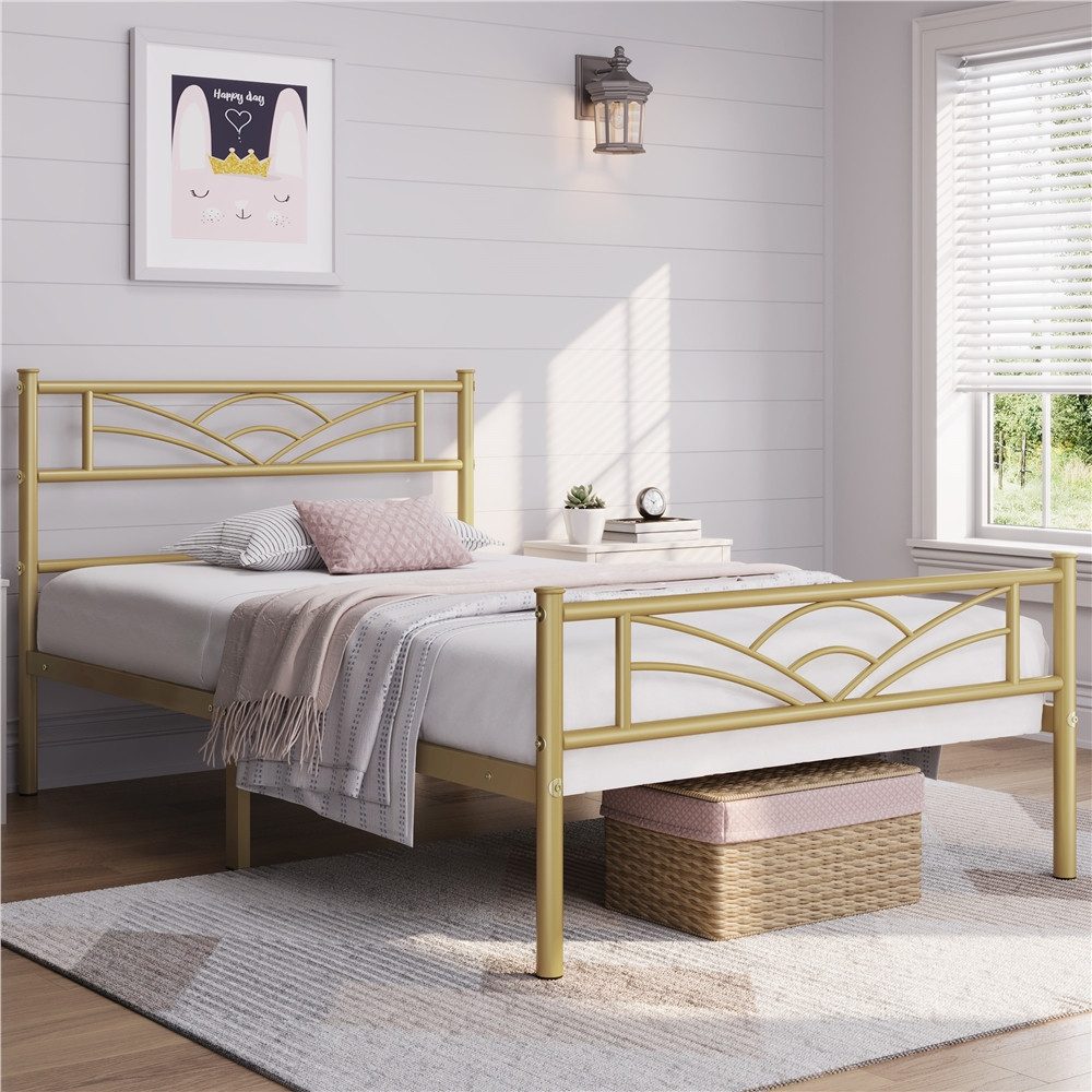 Yaheetech Bettgestell Metallbett, Bettrahmen mit Kopfteil, Doppel/Einzelbet günstig online kaufen