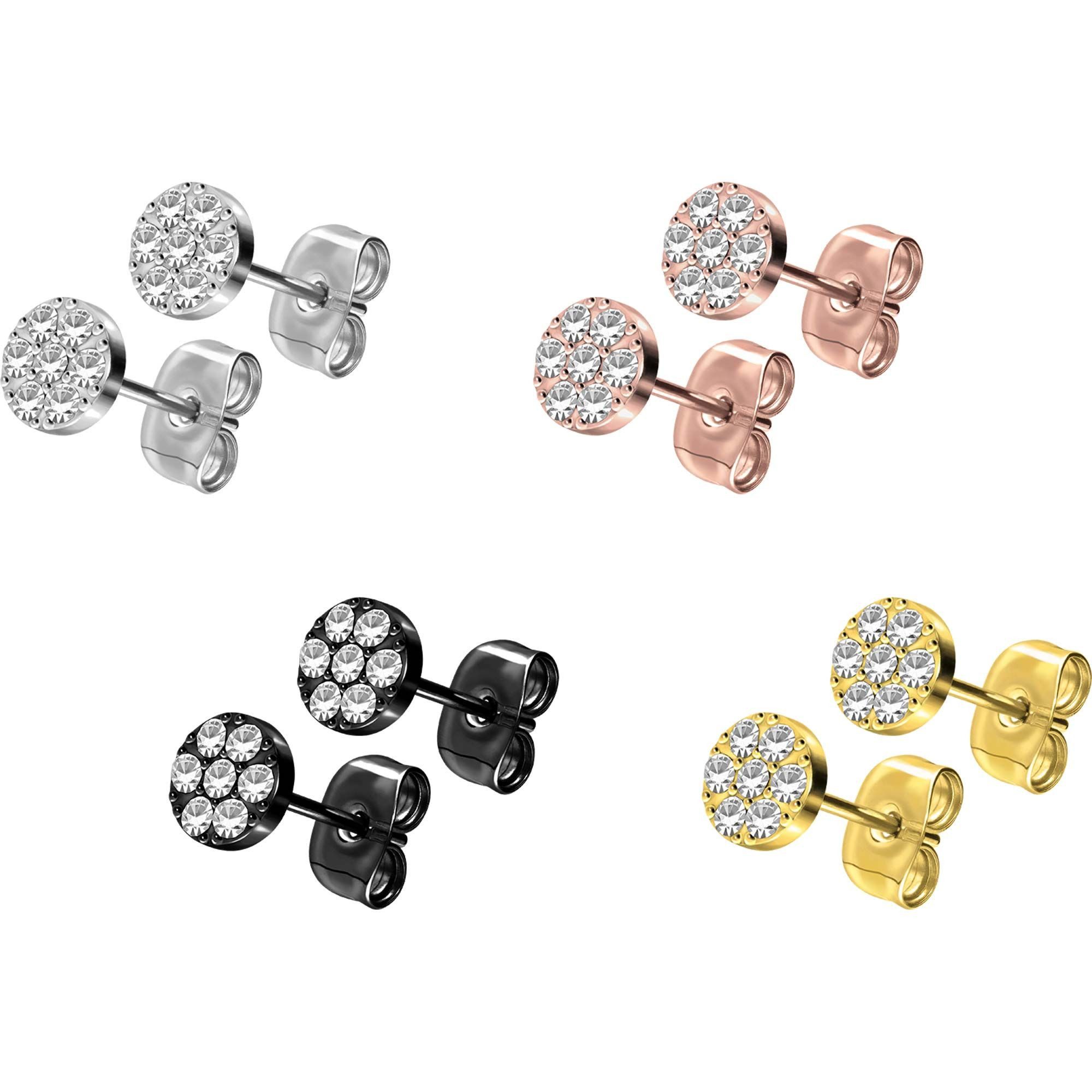 FILANGO Paar Ohrstecker Titan Ohrstecker DISC + EINGEFASSTE KRISTALLE (Ohrstecker, 1-tlg)