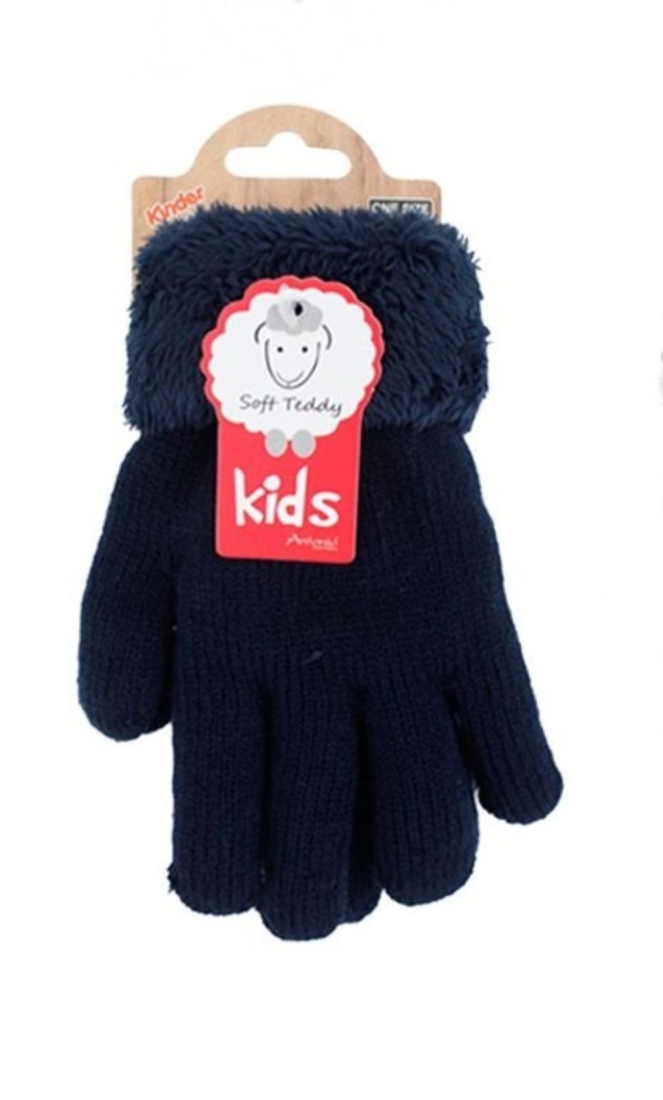 Antonio Strickhandschuhe Kinder Winter Handschuhe, flauschig warme Soft Teddy Füllung (Paar, 2 Einzelne Handschuhe) mit Kunstfell Innenfutter Dunkelblau