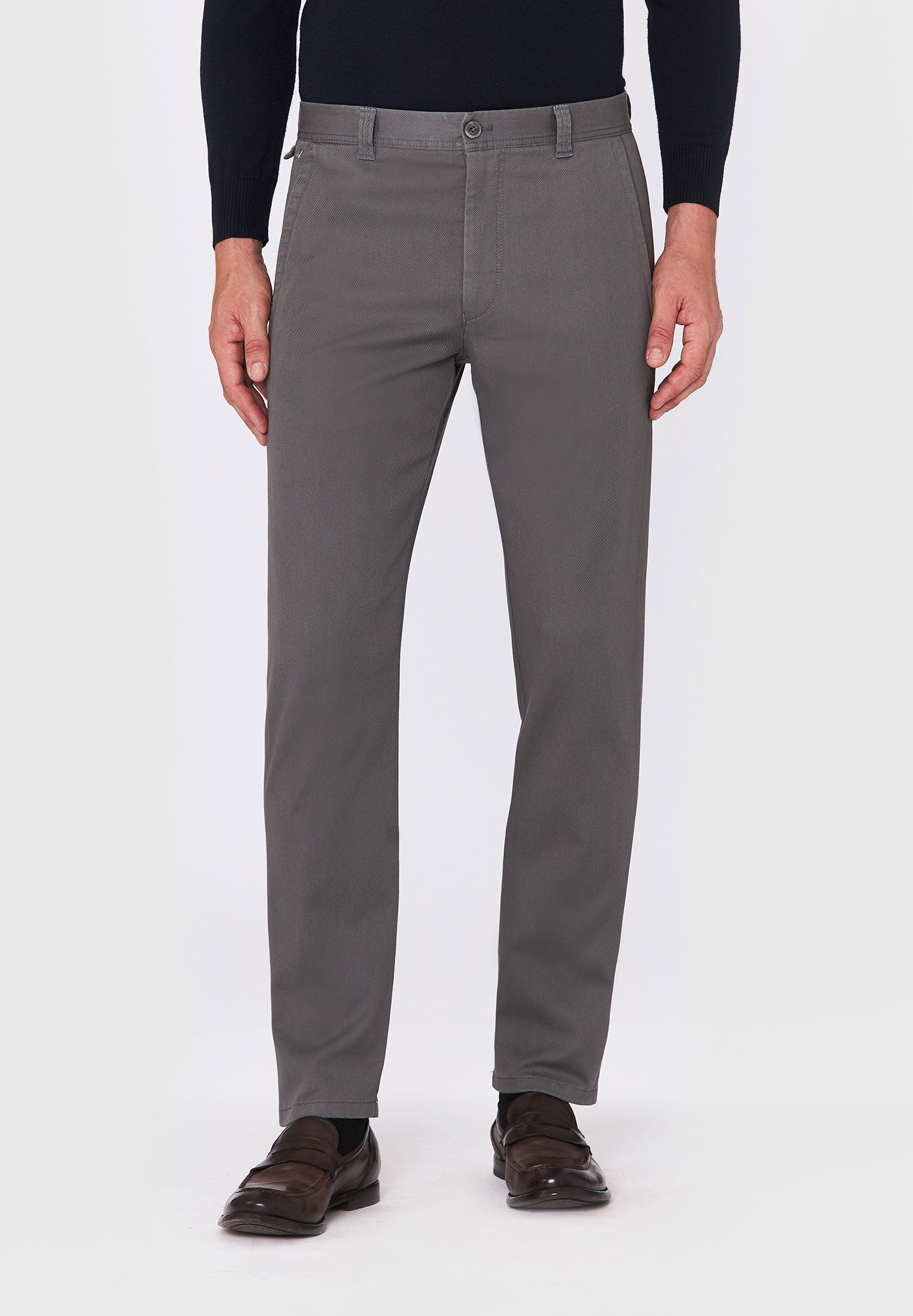 Hiltl Chinos J Don Chino Hose Herren Tapered Fit True Twill, grau, 27 Premium Baumwollhose mit Stretch, Casual Hose mit Smartphone Tasche