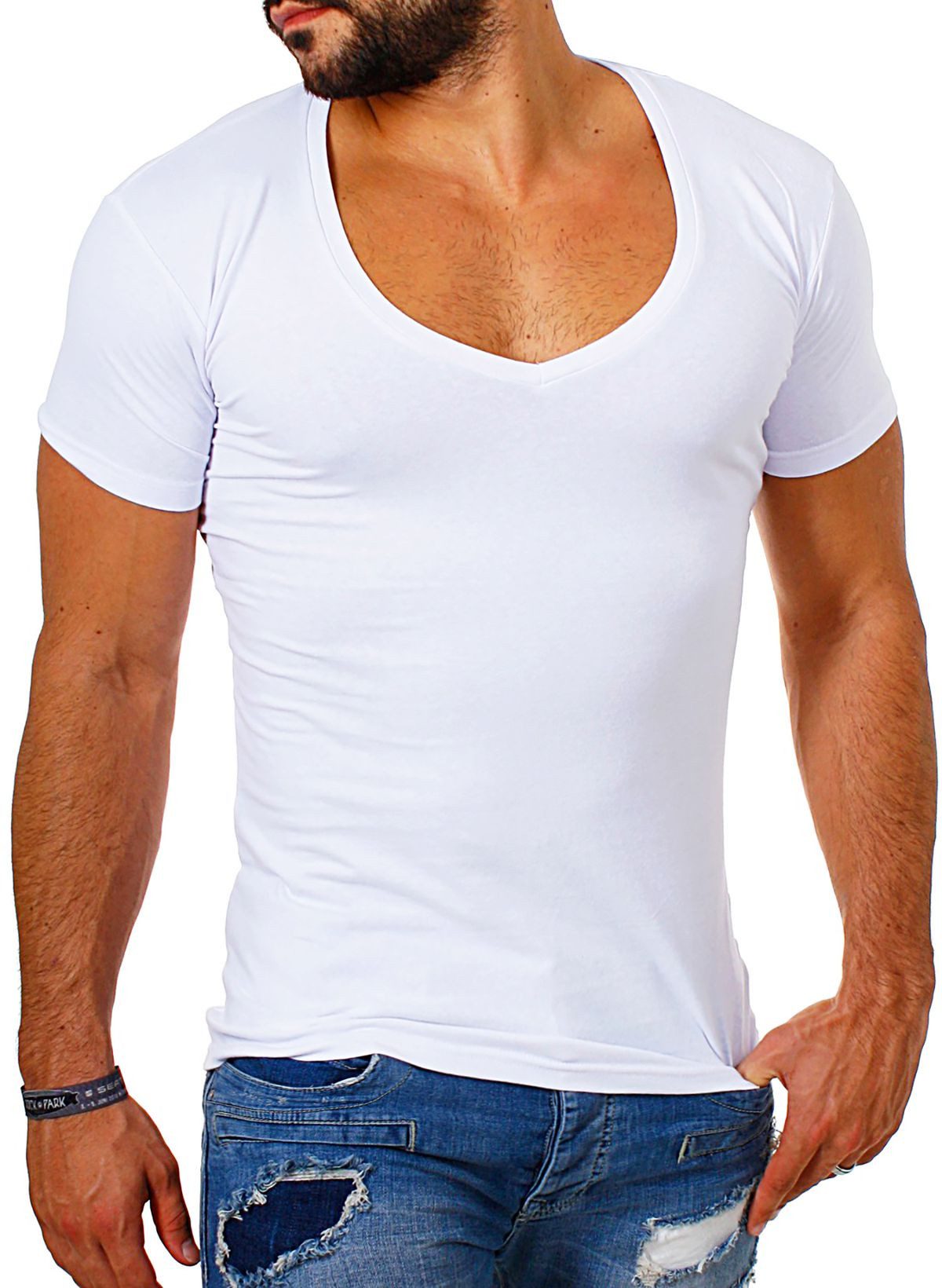 T-Shirt Herren Uni Basic extra tiefer Ausschnitt Unterziehshirt 1315