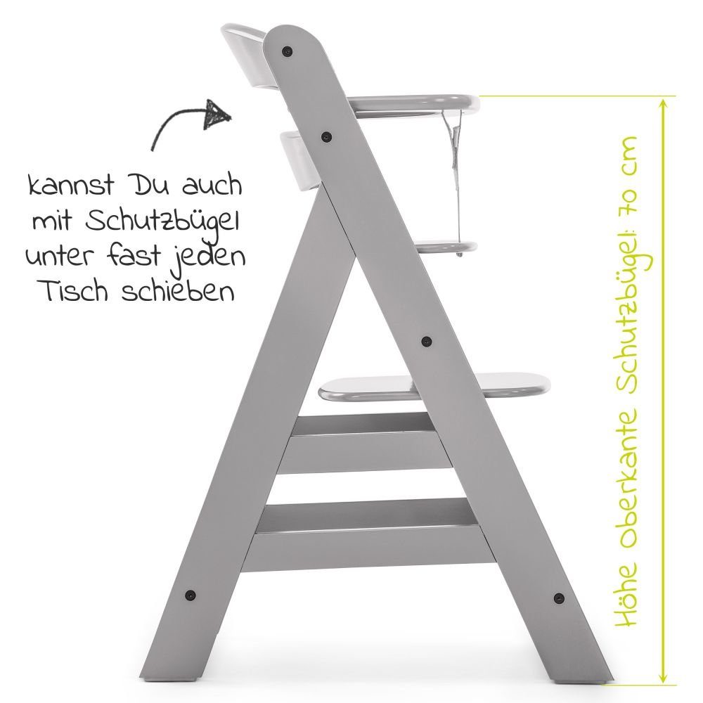 Tray St), Grau Hochstuhl mit (3 Holz Alpha Click verstellbar Kinderhochstuhl Hauck Tablett Sitzauflage & Plus
