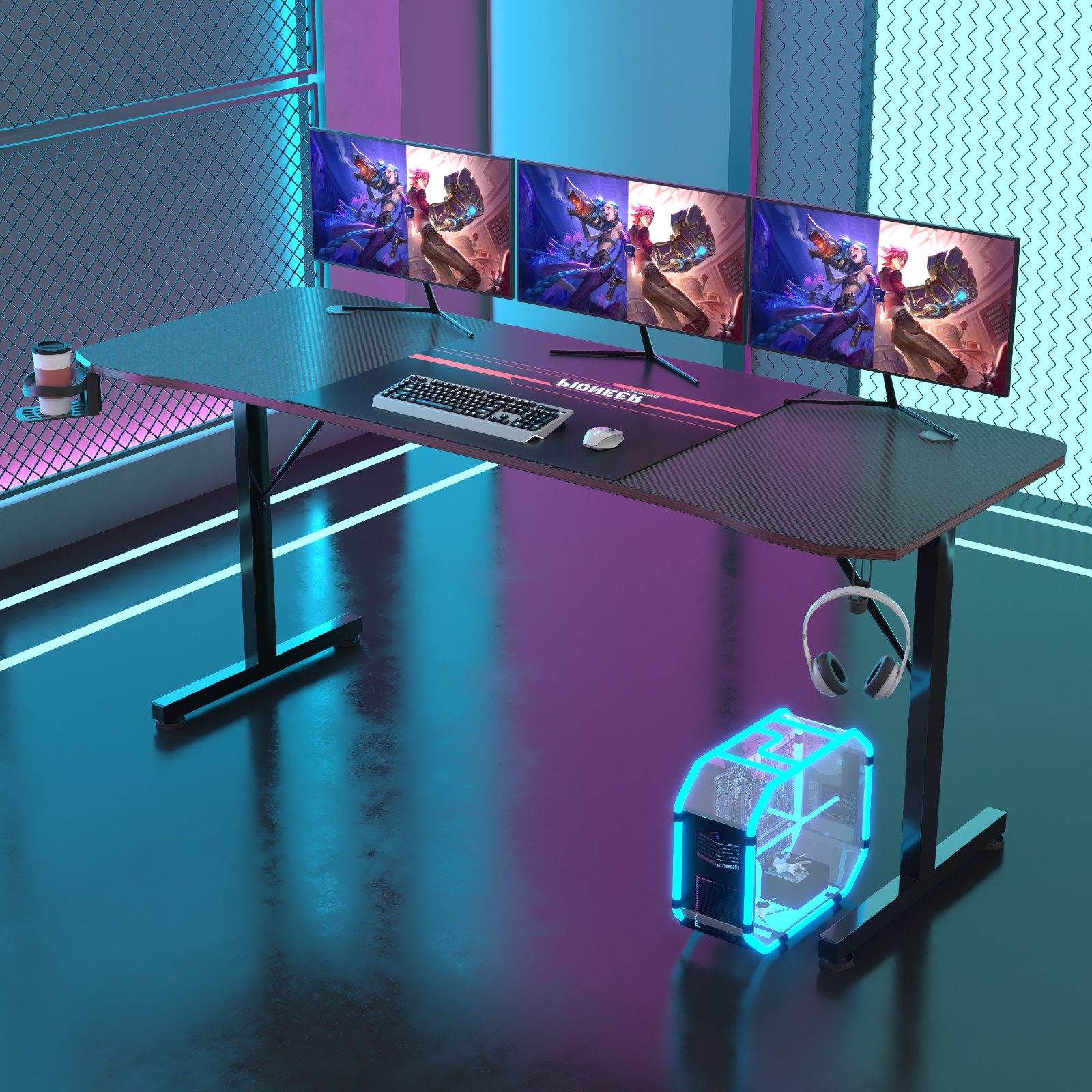 GUNJI Computertisch Gamingtisch 140cm, mit Becherhalter und Kopfhörerhalter günstig online kaufen