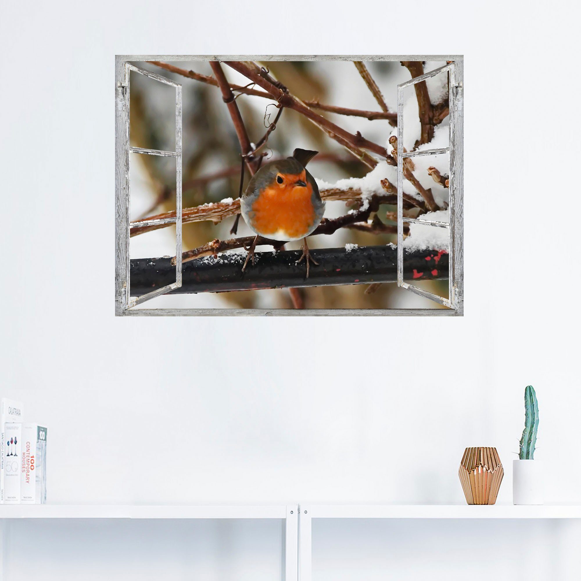 in Größen Rotkehlchen, St), als - Fensterbild Wandbild versch. (1 oder Alubild, Leinwandbild, Vögel Poster Wandaufkleber Artland