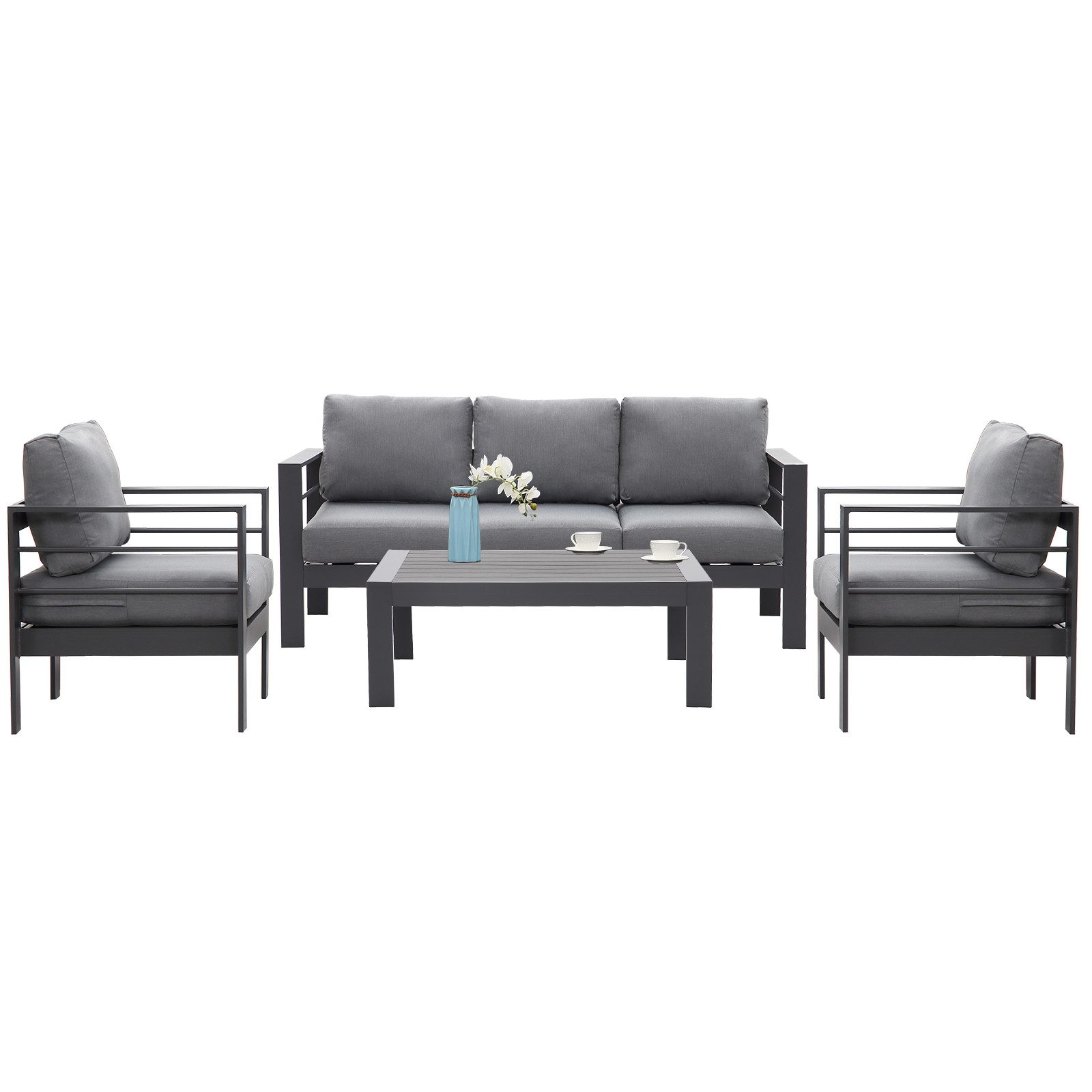 MeXo Gartenlounge-Set XXL Gartenmöbel Set Aluminium Outdoor, (Gartenmöbel Set, 4-tlg., 1×3-Sitzer Sofa, 2×Sessel, 1×Tisch, 10×Auflagen), wetterfest Sitzgruppe E – Bild 2 von 5