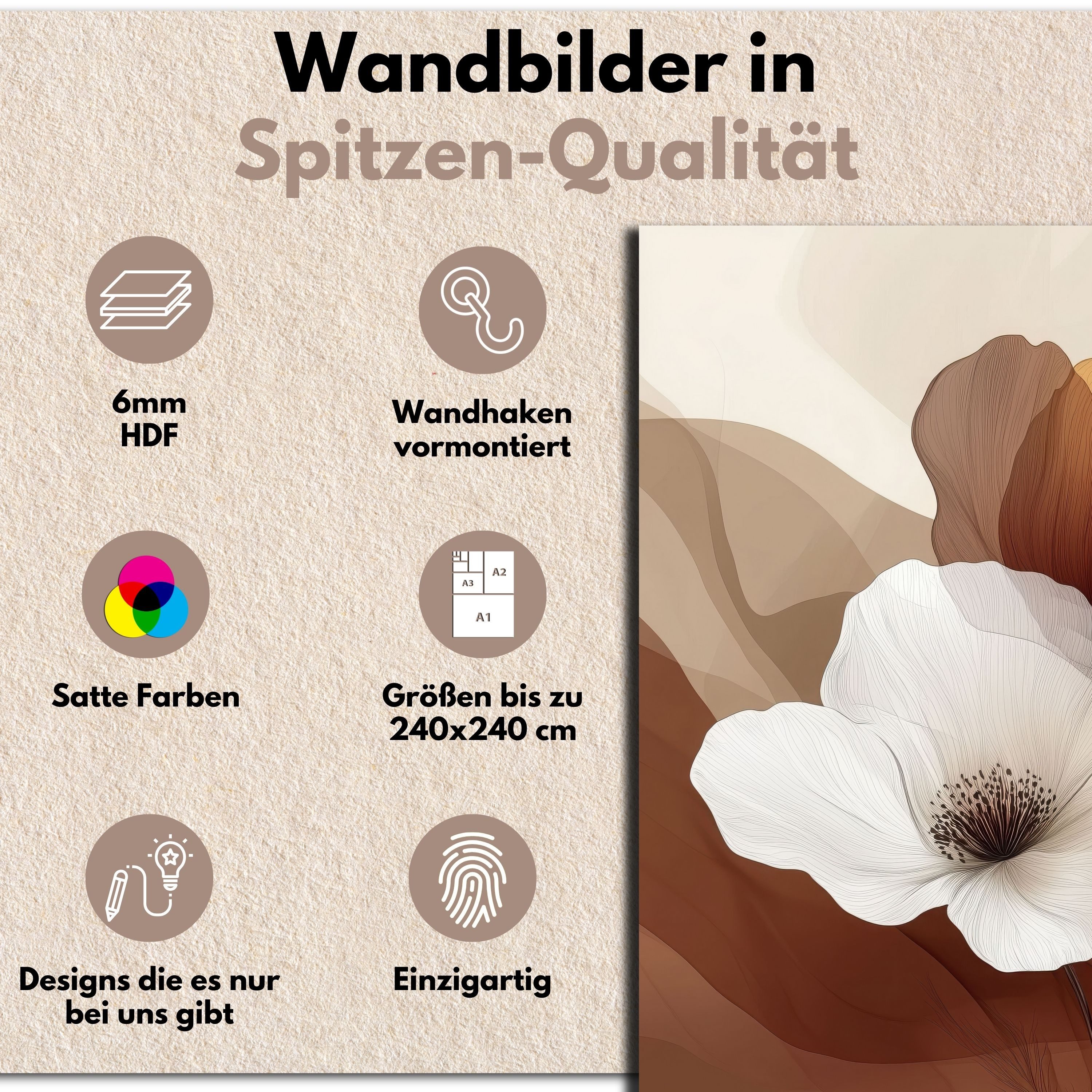 DARO Design Leinwandbild Modern Abstrakt Wandbilder XXL Wandbild Wand Deko Leinwand Bilder, (Blüten Braun - Bild groß Wohnzimmer Schlafzimmer Küche Esszimmer Einteilig Querformat Fotodruck Leinwände Wanddeko Abstrakte Kunst Boho), 30x20cm