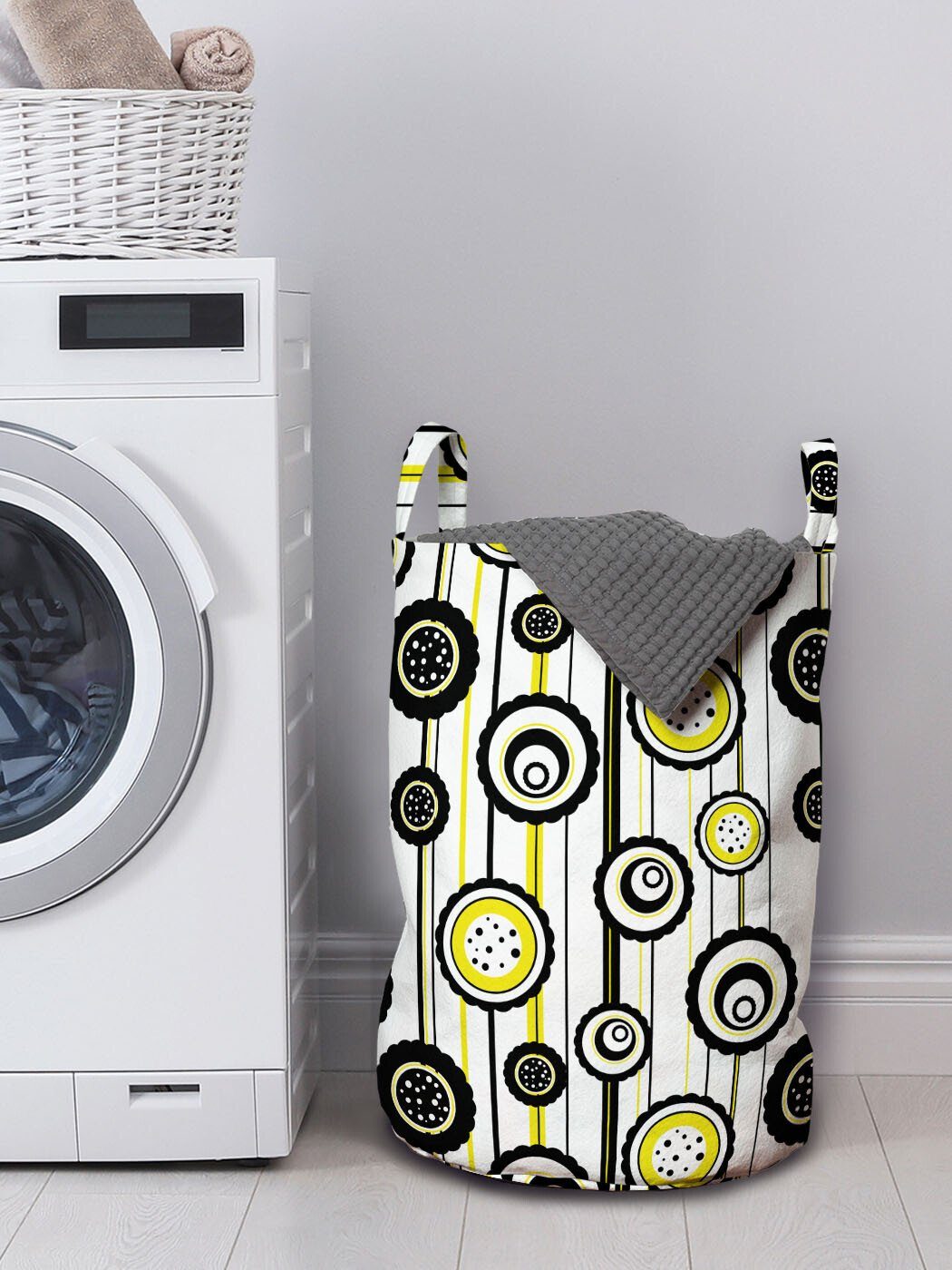Abakuhaus Streifen für Abstrakt Wäschekorb mit Blumen Kordelzugverschluss auf Moderne Wäschesäckchen Waschsalons, Griffen