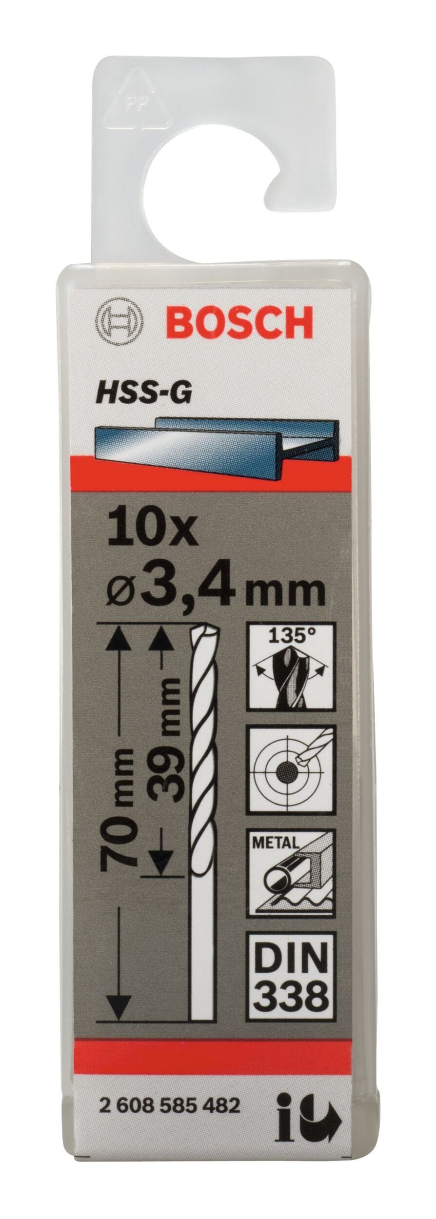 Metallbohrer, BOSCH - 338) (DIN 3,4 x 70 x mm (10 - 10er-Pack Stück), 39 HSS-G