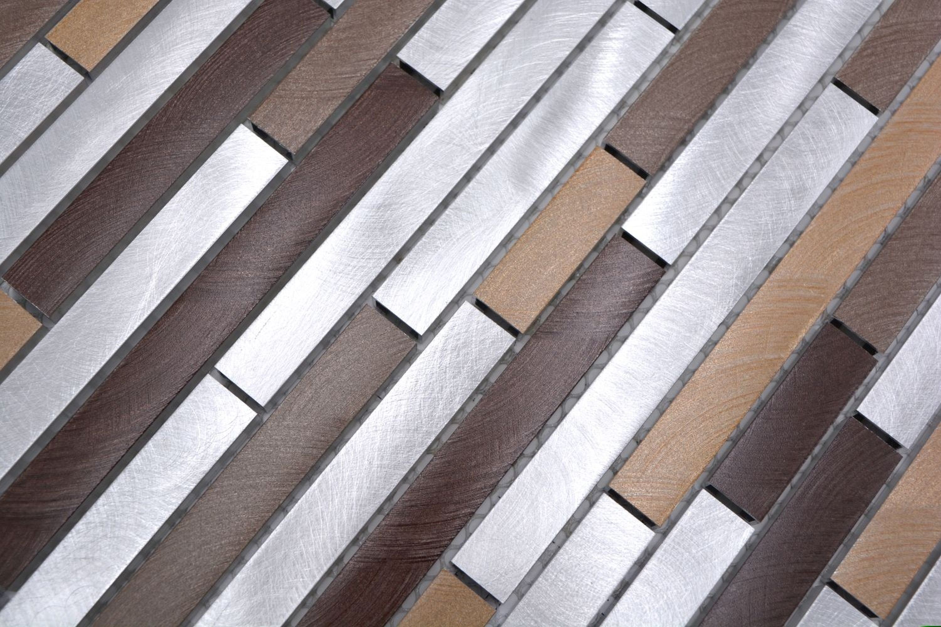 Aluminium braun Verbund Mosaik kupfer Küchenwand Mosani Fliese beige Mosaikfliesen