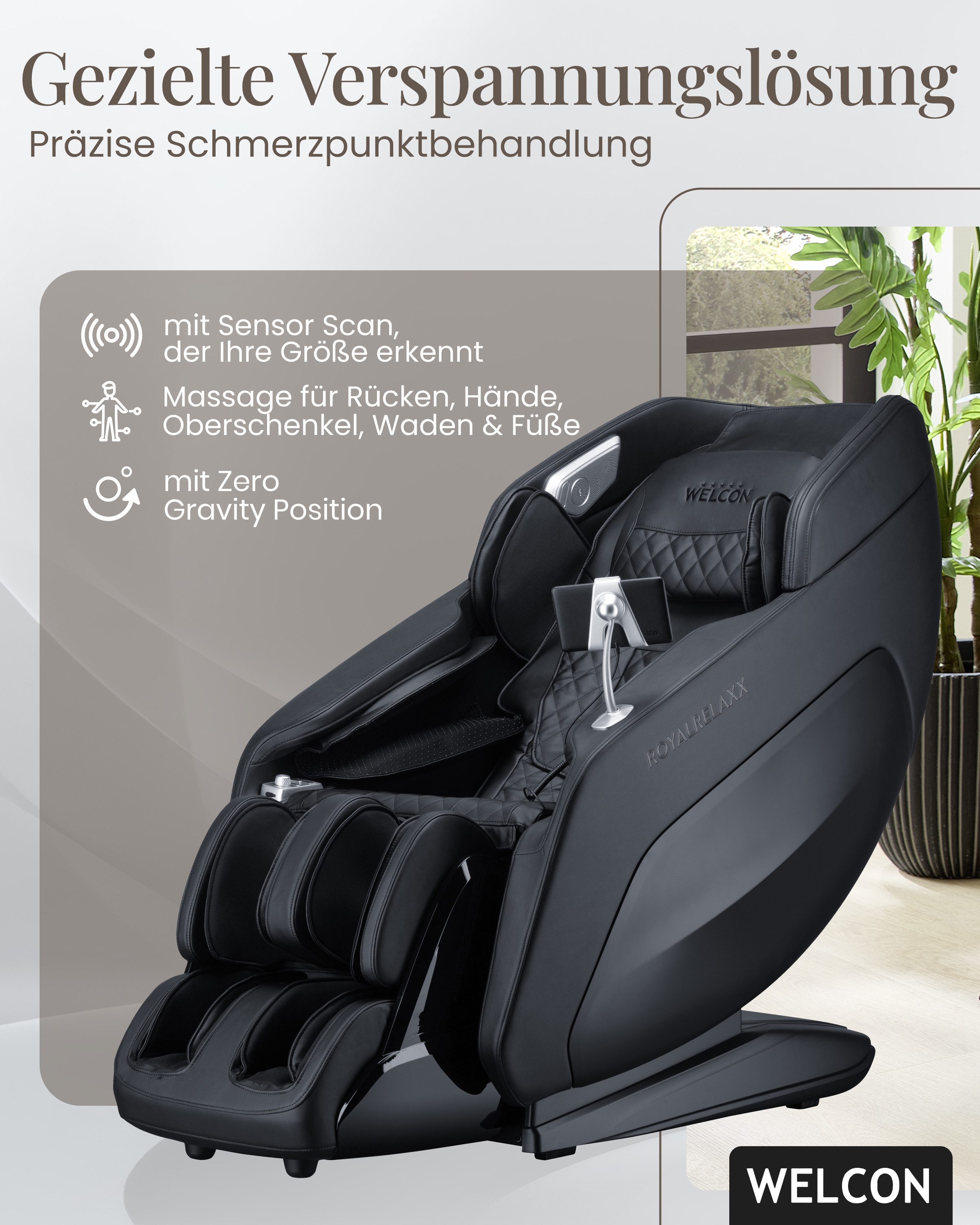 WELCON Massagesessel WELCON ROYALRELAXX 4D Massagesessel mit Zero Gravity & Wärme, 24 Programme